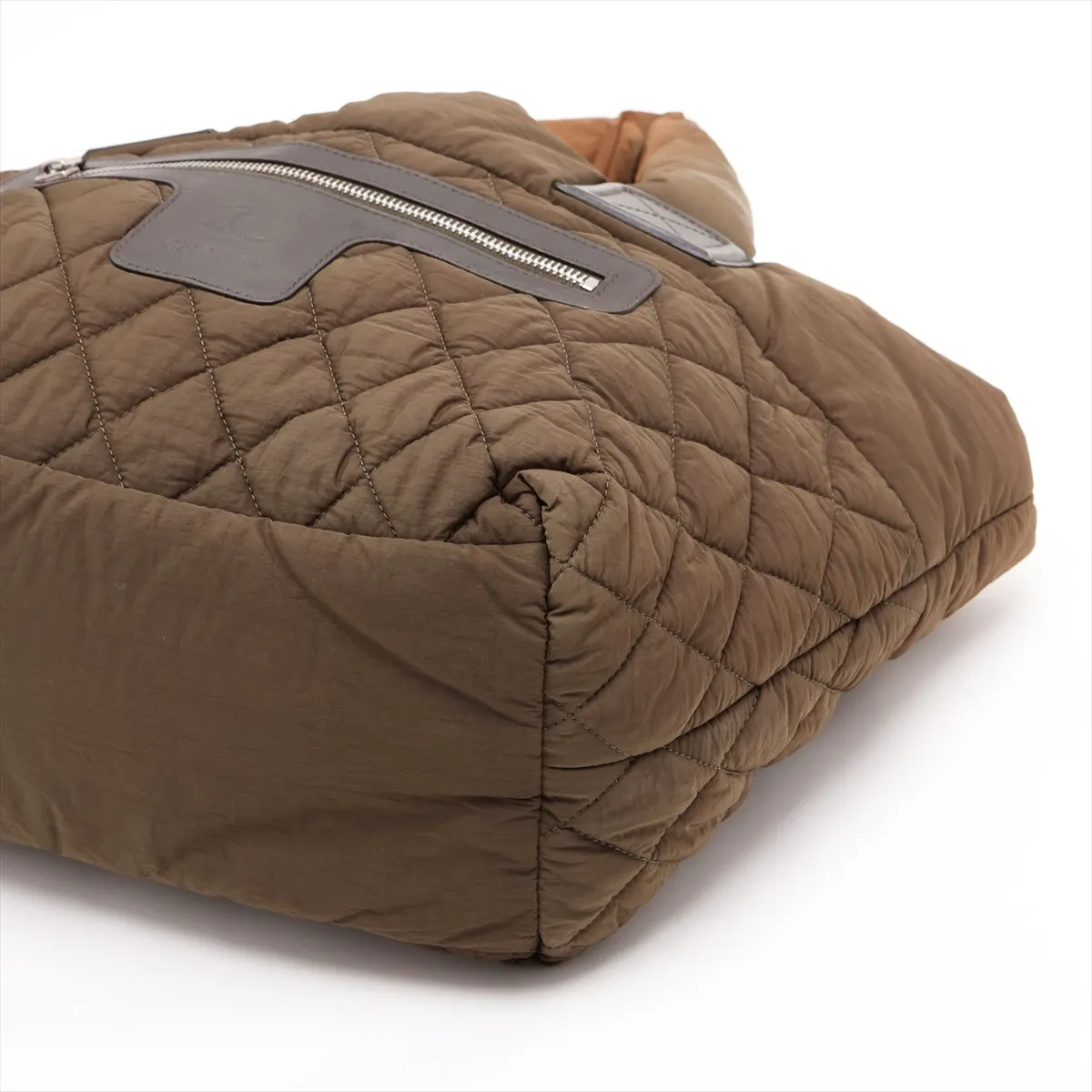 Coco Cocoon Nylon x Leather Tote Bag, Khaki, Silver Hardware, 13608597, Serial Number 13 — view 3
