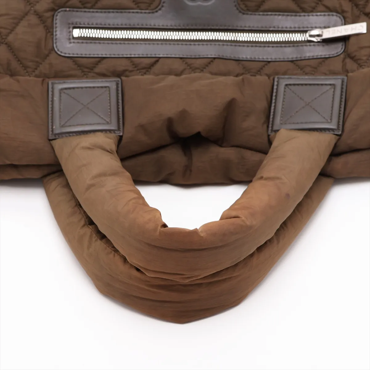 Coco Cocoon Nylon x Leather Tote Bag, Khaki, Silver Hardware, 13608597, Serial Number 13 — view 5