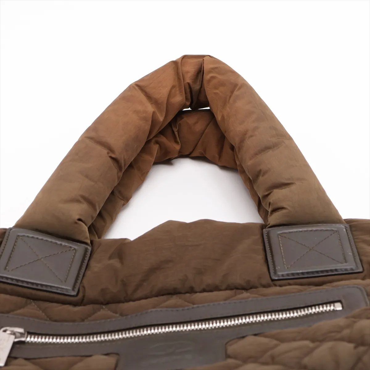 Coco Cocoon Nylon x Leather Tote Bag, Khaki, Silver Hardware, 13608597, Serial Number 13 — view 6