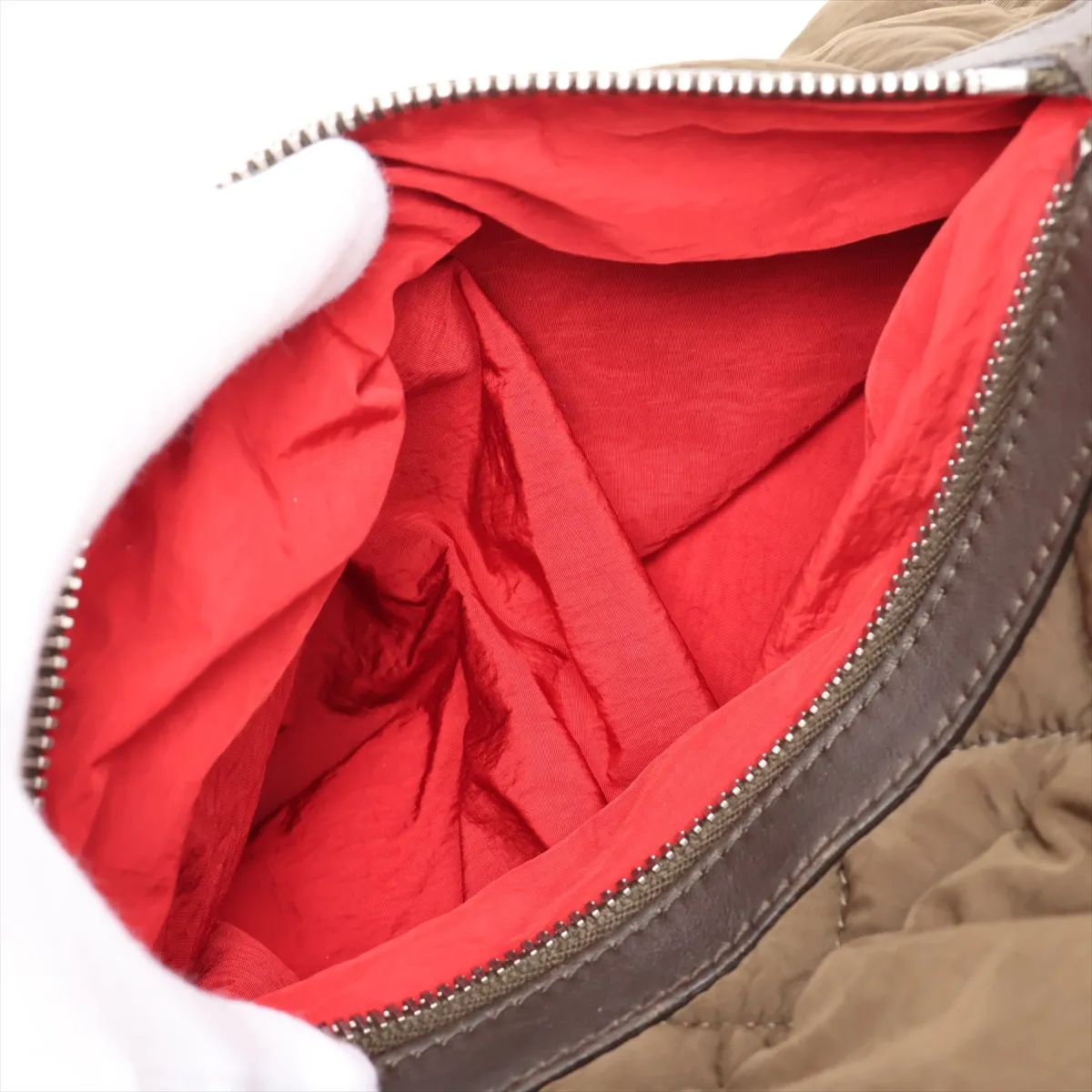 Coco Cocoon Nylon x Leather Tote Bag, Khaki, Silver Hardware, 13608597, Serial Number 13 — view 9