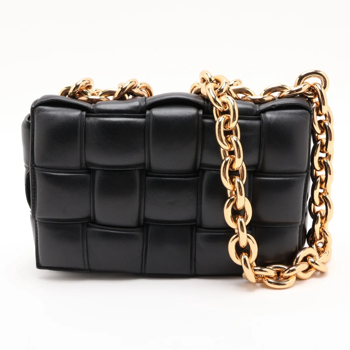Maxi Intrecciato Padded Cassette Leather 2-Way Shoulder Bag, Black, No Zipper Pull
