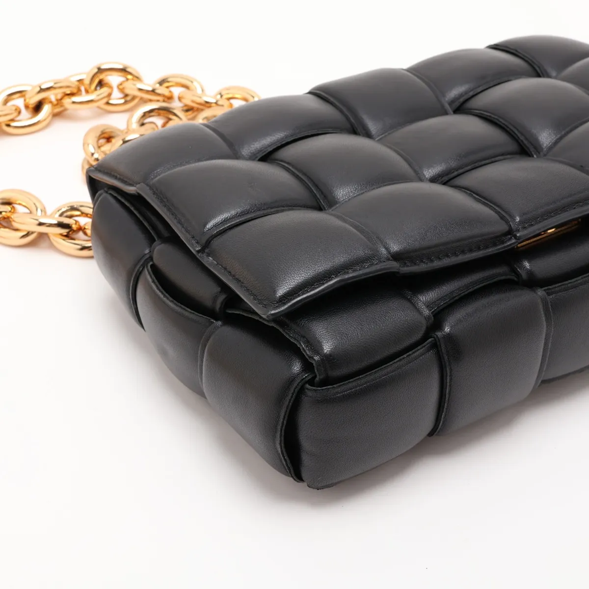 Maxi Intrecciato Padded Cassette Leather 2-Way Shoulder Bag, Black, No Zipper Pull — view 4