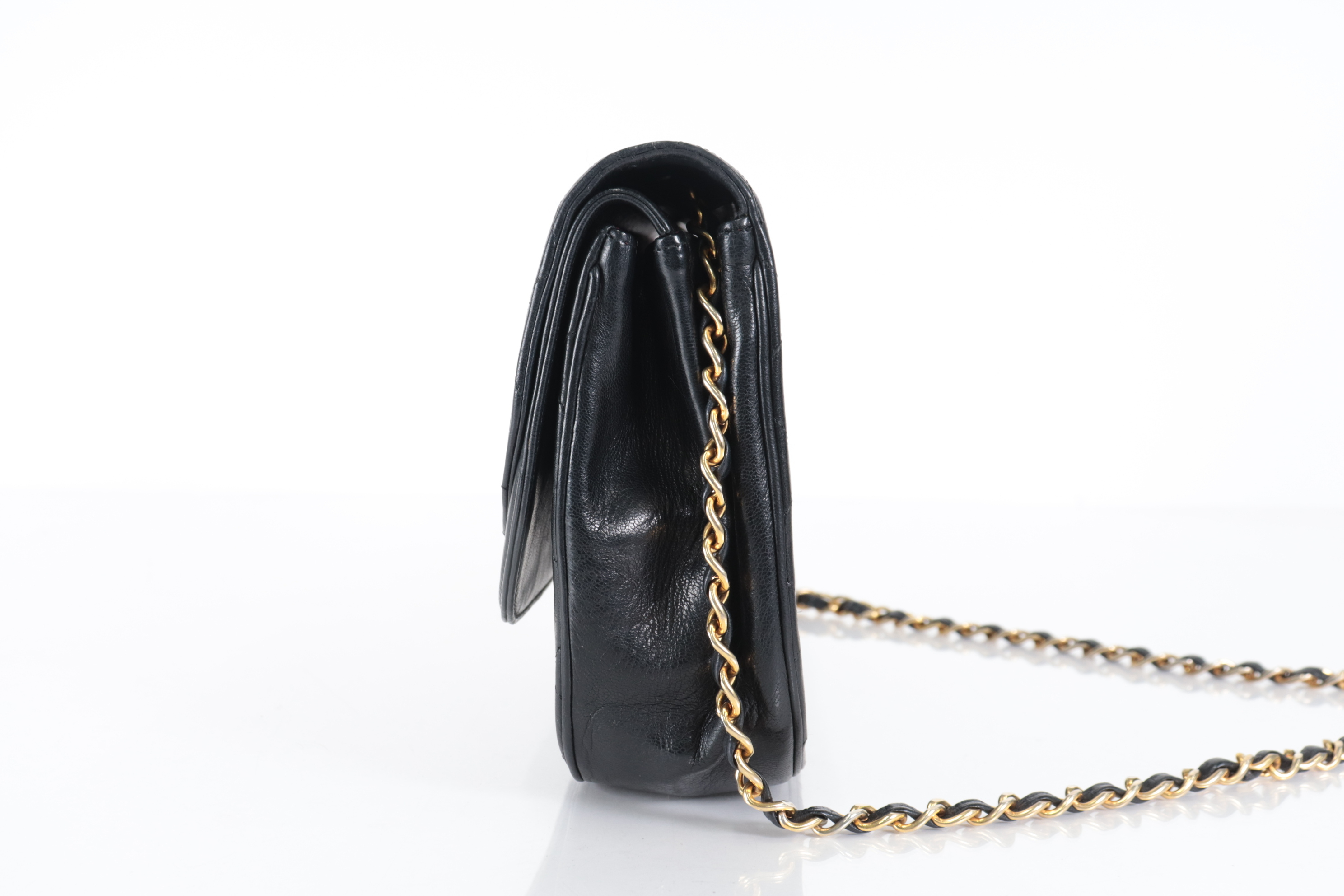 Round Double Flap Lambskin Chain Shoulder Bag — view 4