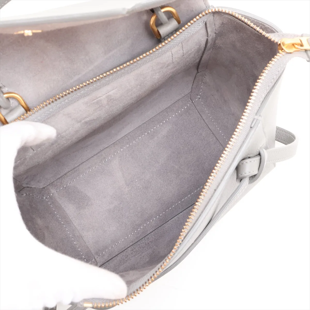 Belt Bag Nano Leather 2-Way Handbag, Gray — view 8
