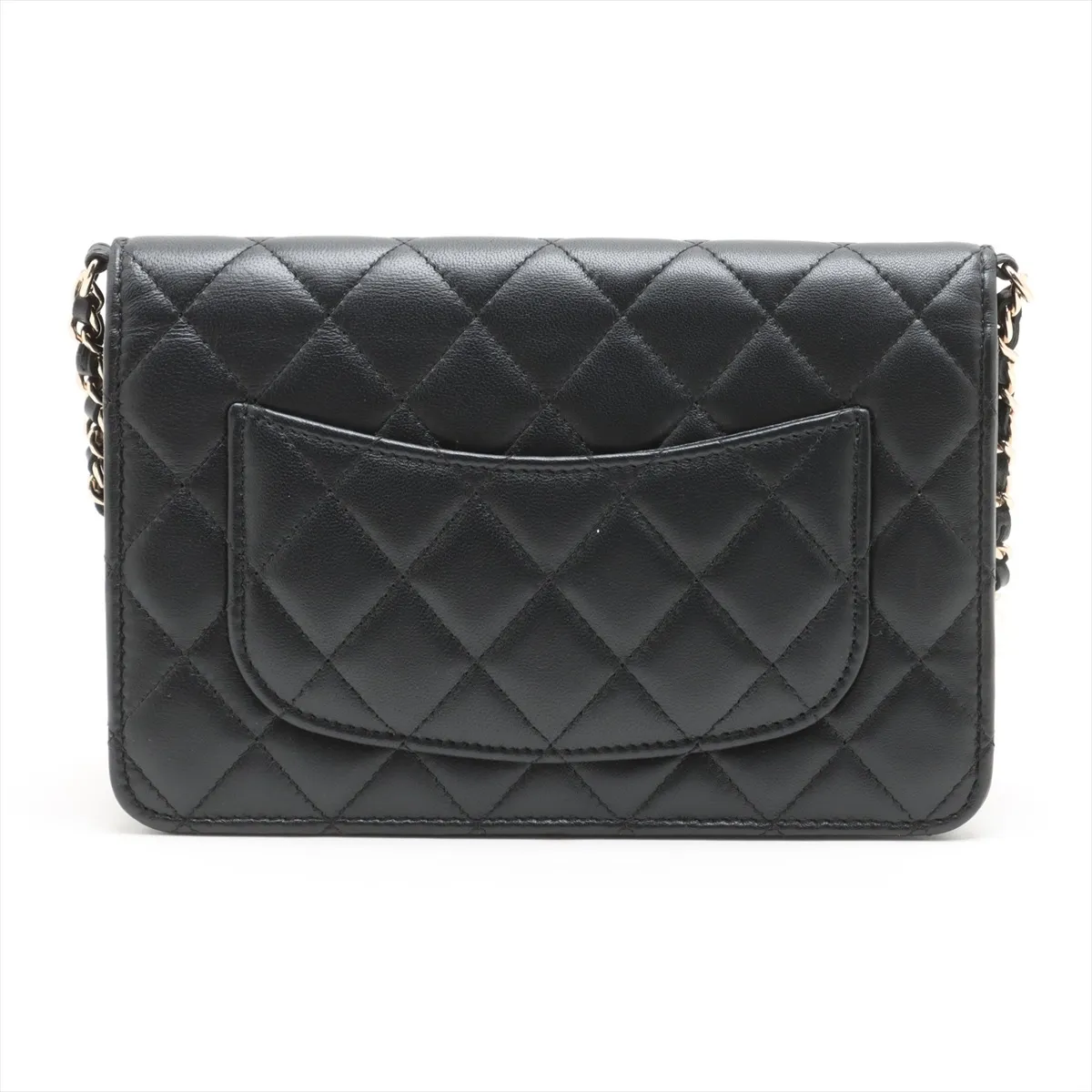 Matelasse Lambskin Chain Wallet Pearl Black Gold Hardware E4NJ9NK5 Random Plate — view 2
