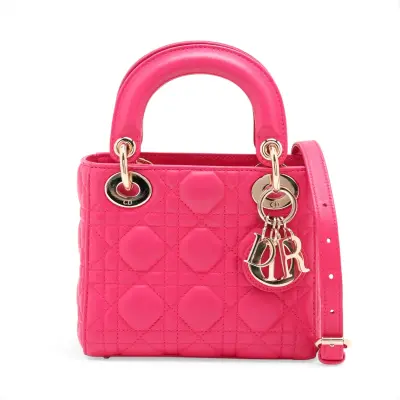 Cannage Lady Dior Mini Leather 2-Way Handbag Pink