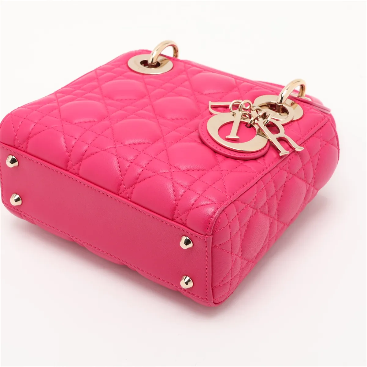 Cannage Lady Dior Mini Leather 2-Way Handbag Pink — view 3