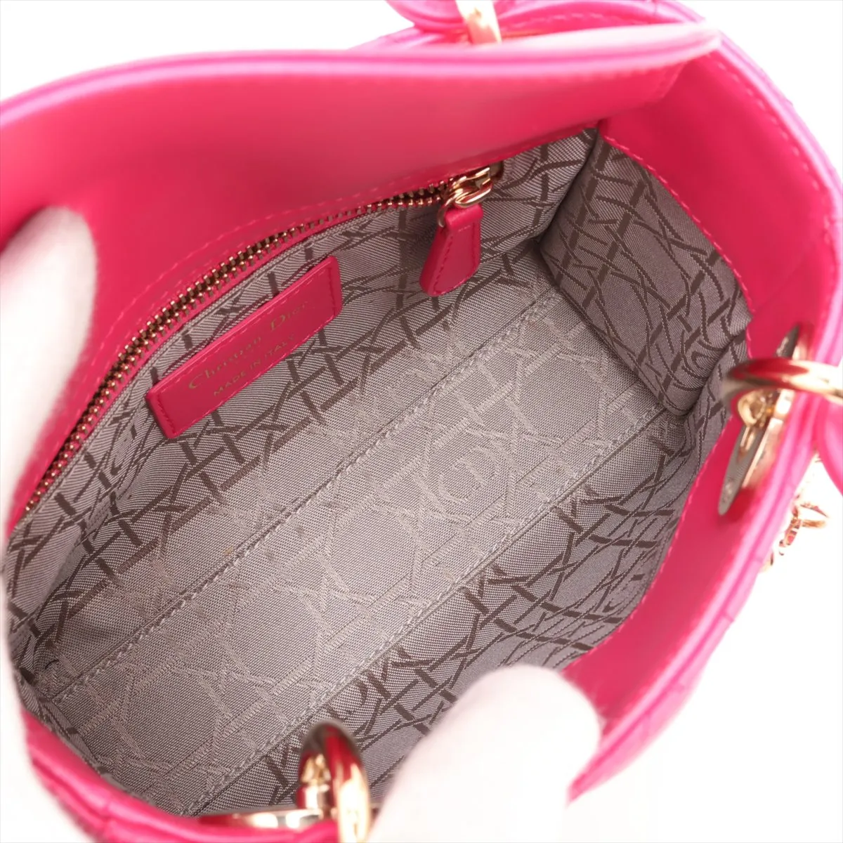 Cannage Lady Dior Mini Leather 2-Way Handbag Pink — view 8