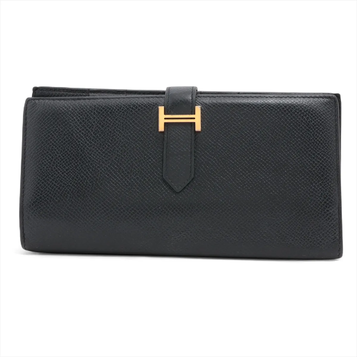 Bearn Veau Epsom Long Wallet, Black with Gold Hardware, C: 2018