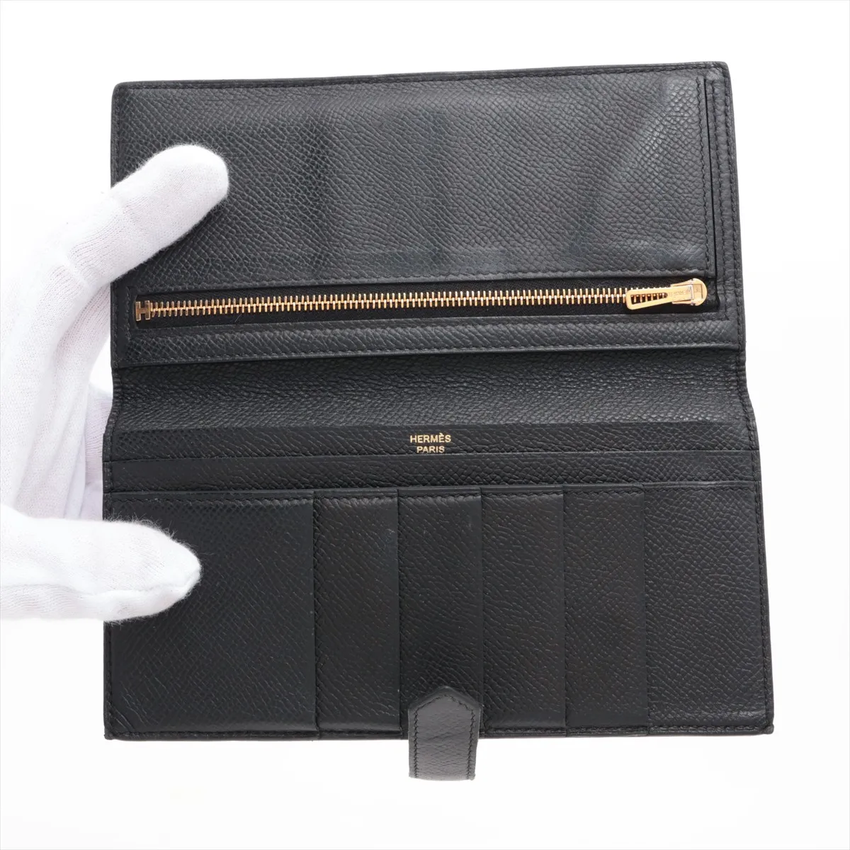 Bearn Veau Epsom Long Wallet, Black with Gold Hardware, C: 2018 — view 3