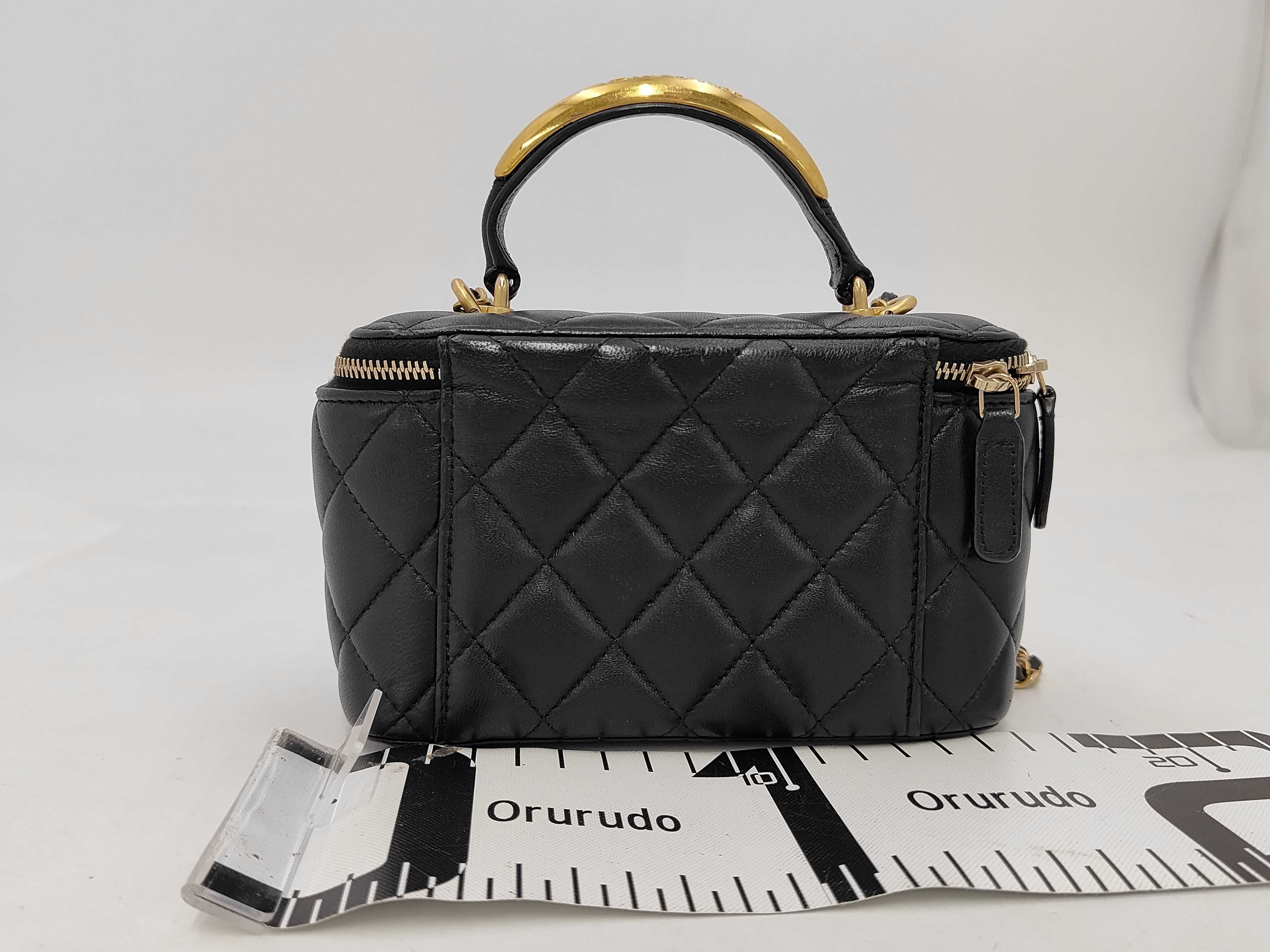 Matelassé Metal Top Handle Vanity Chain Shoulder Bag, Lambskin, Black, Gold Hardware, Shoulder Bag — view 2