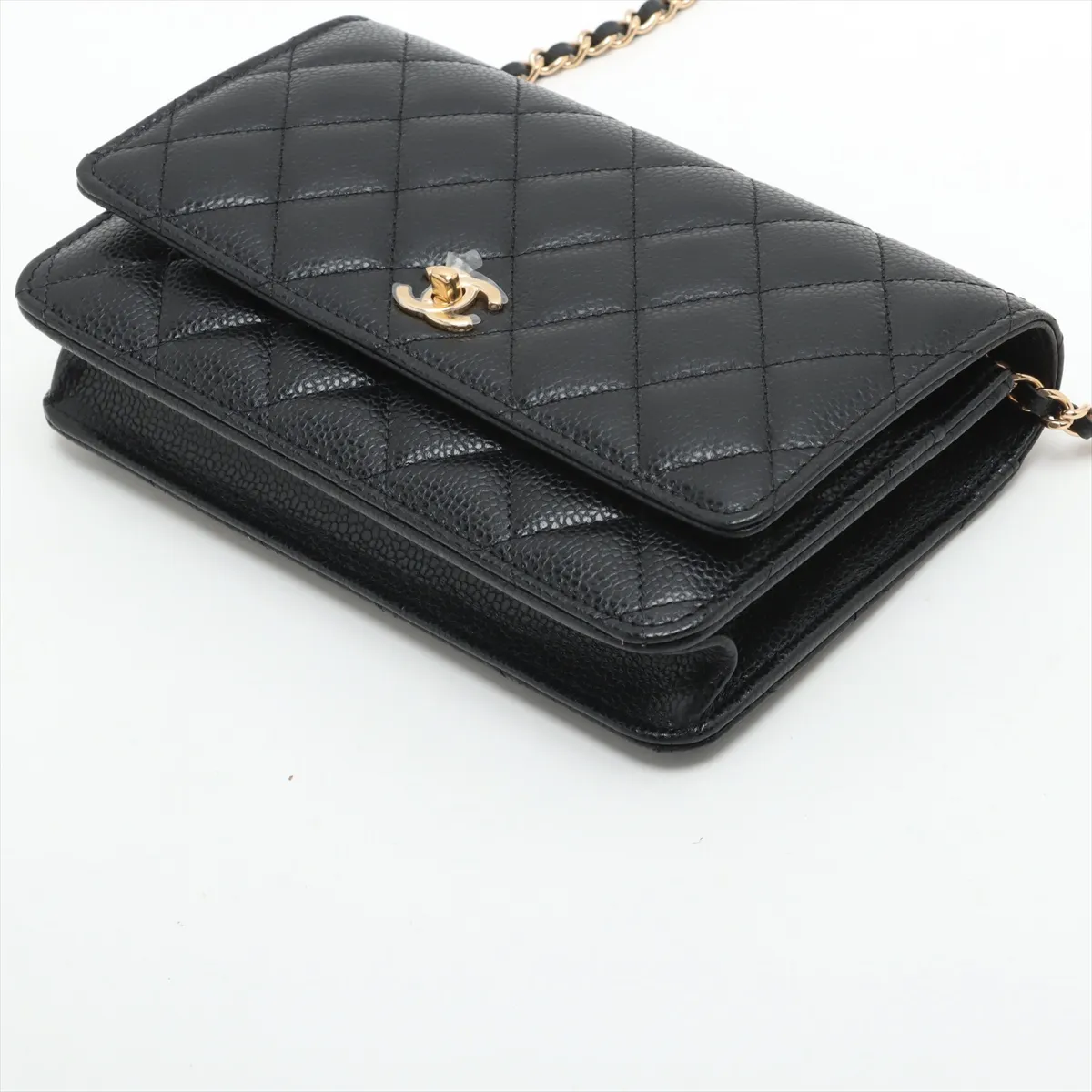 Matelasse caviar skin chain wallet black gold hardware JA8G5LG1 random plate — view 3