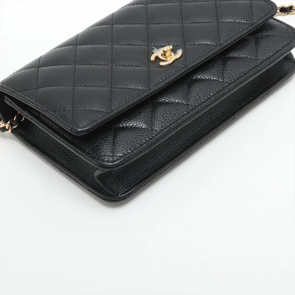 Matelasse caviar skin chain wallet black gold hardware JA8G5LG1 random plate — view 4