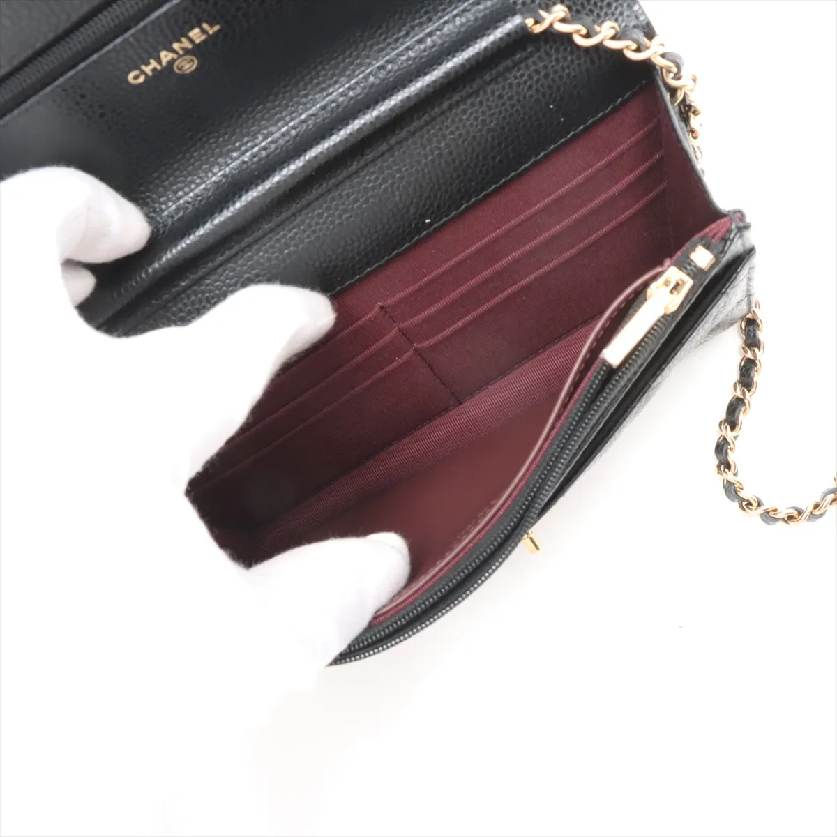 Matelasse caviar skin chain wallet black gold hardware JA8G5LG1 random plate — view 9