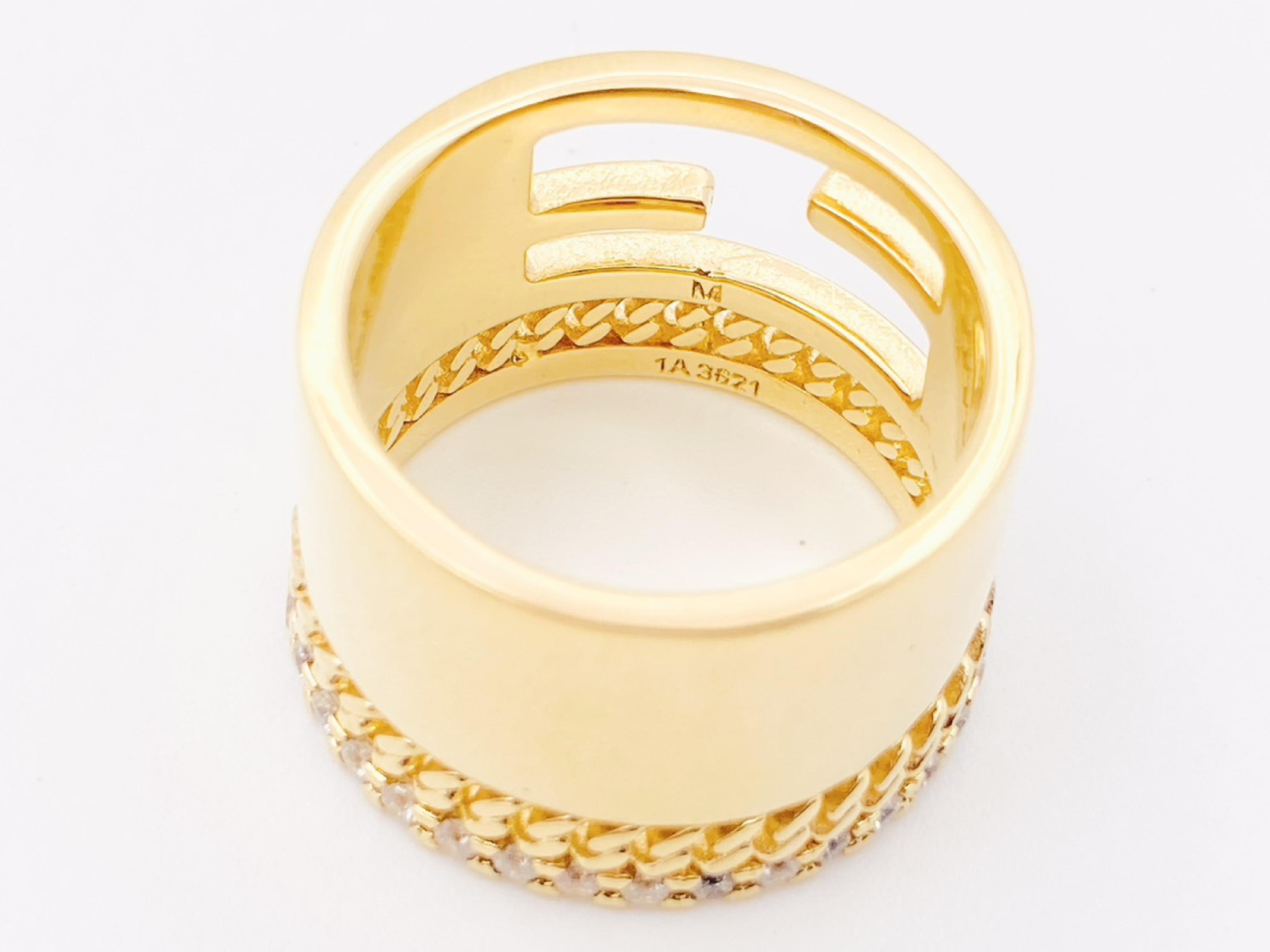 F-logo Baguette Rhinestone Chain Wide Ring #M Gold Ring — view 4