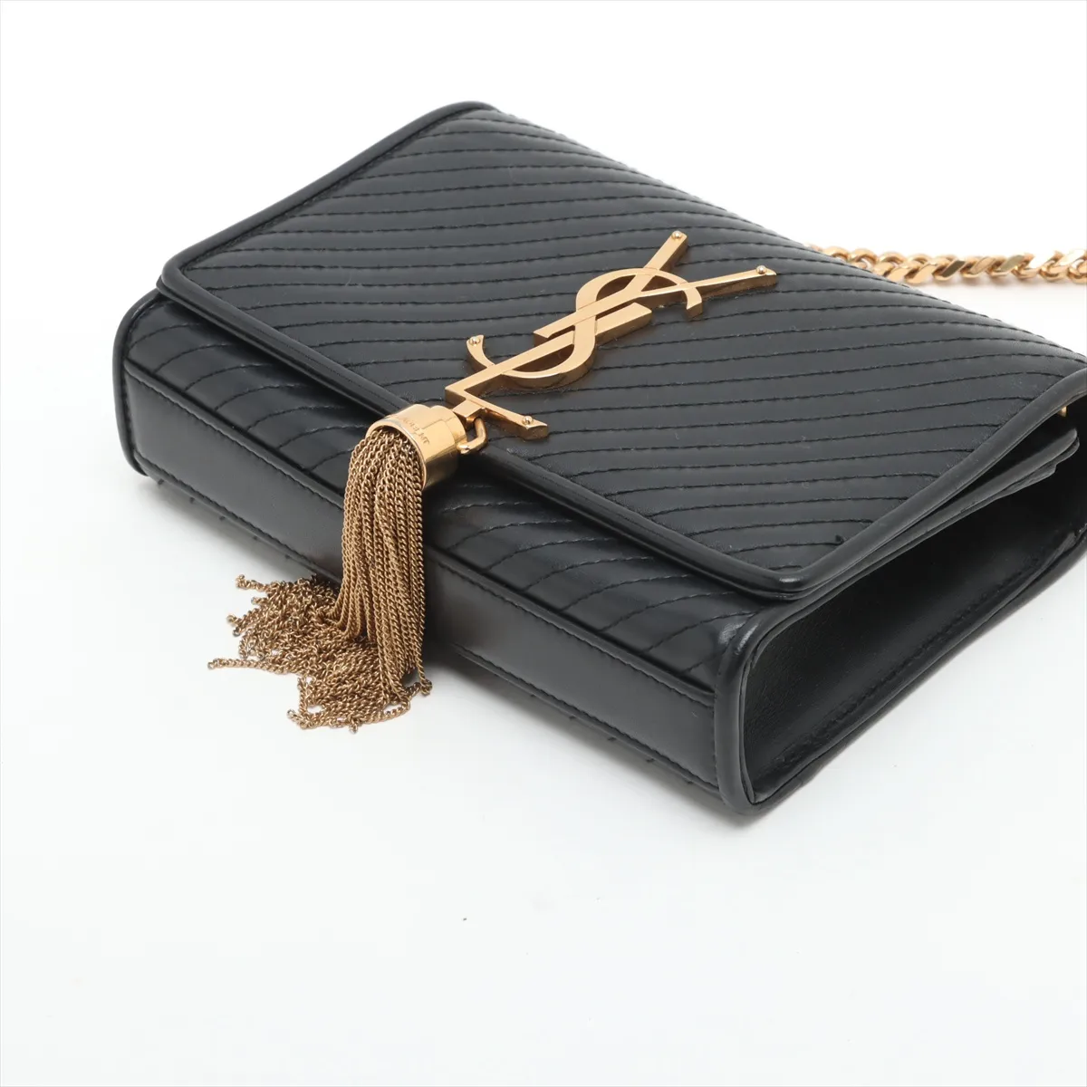 Leather Chain Shoulder Bag Black — view 3