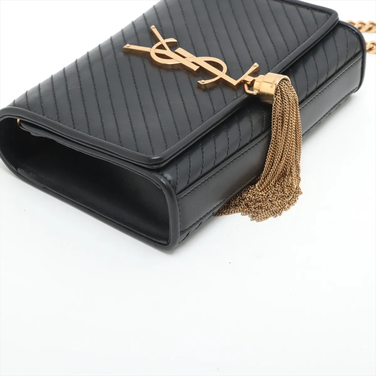 Leather Chain Shoulder Bag Black — view 4