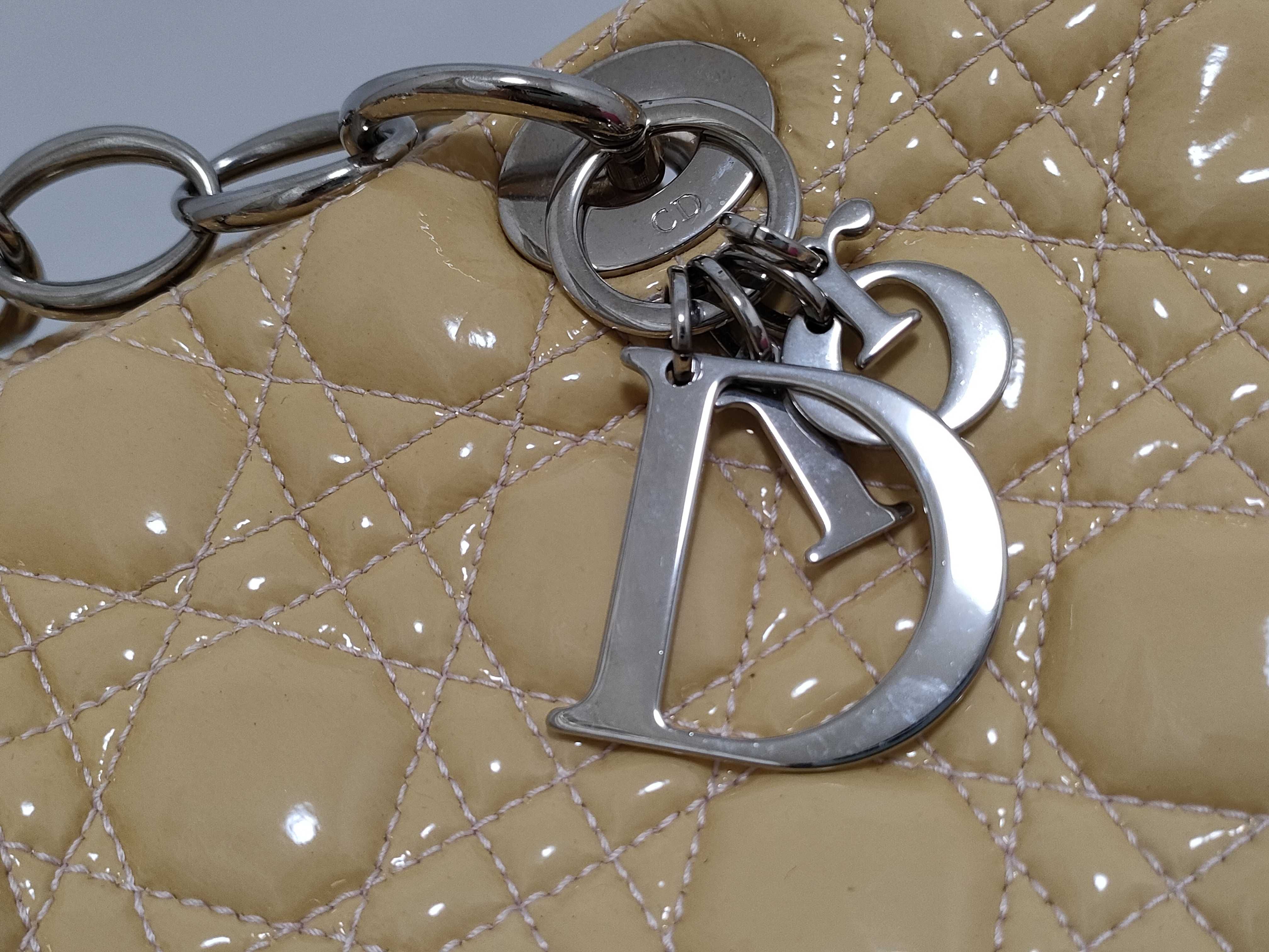 Lady Dior Cannage Handbag, Enamel Beige Handbag — view 13