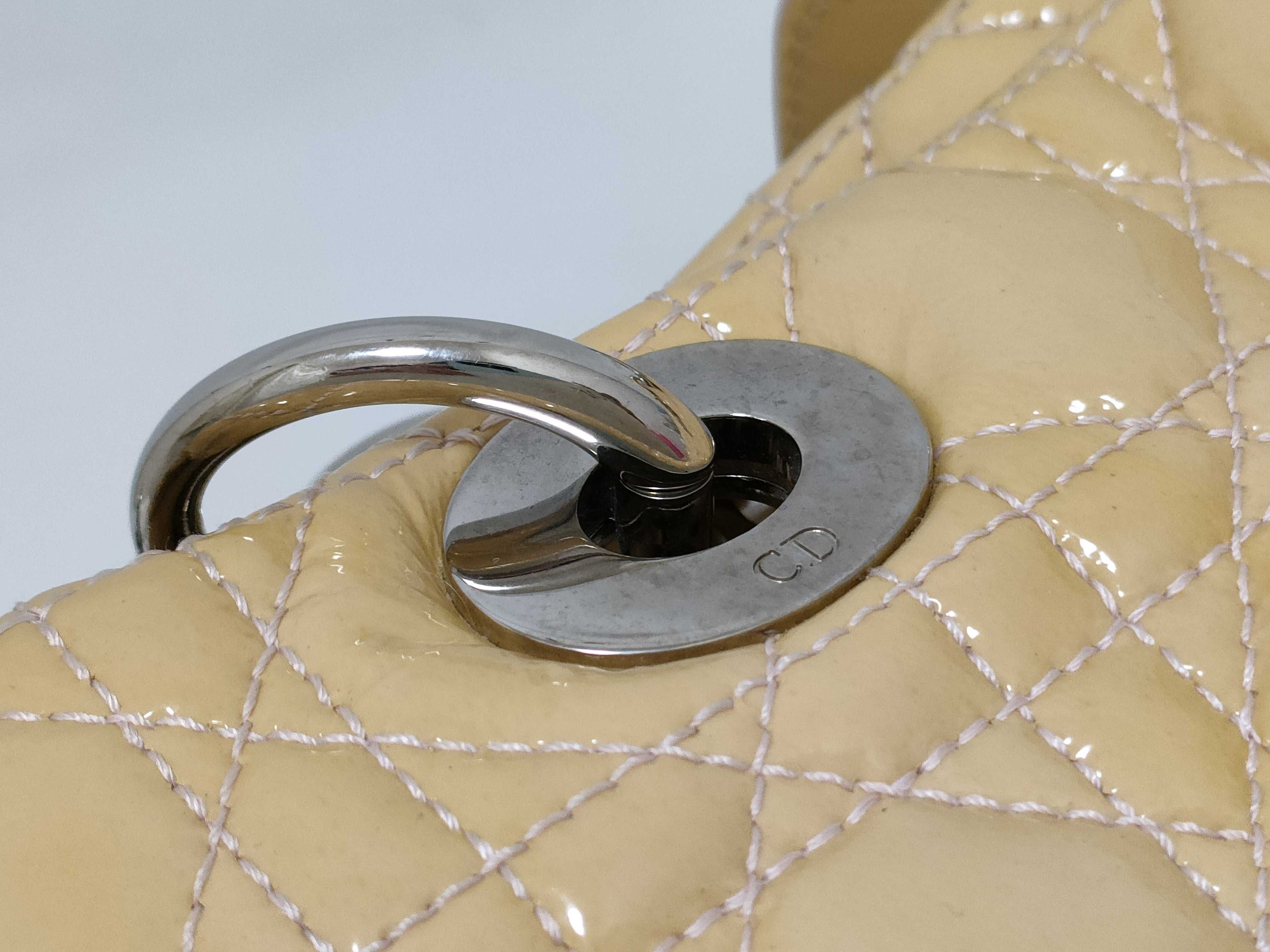 Lady Dior Cannage Handbag, Enamel Beige Handbag — view 14
