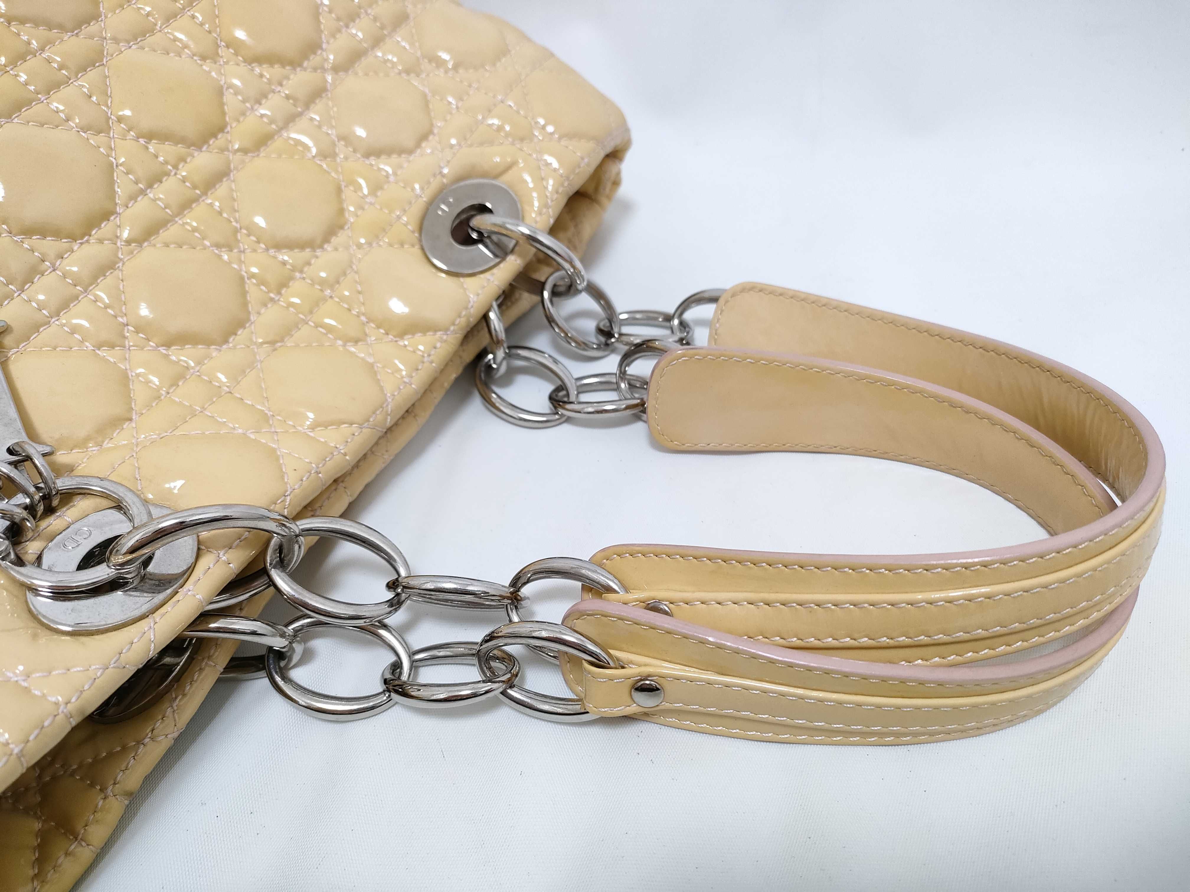 Lady Dior Cannage Handbag, Enamel Beige Handbag — view 3