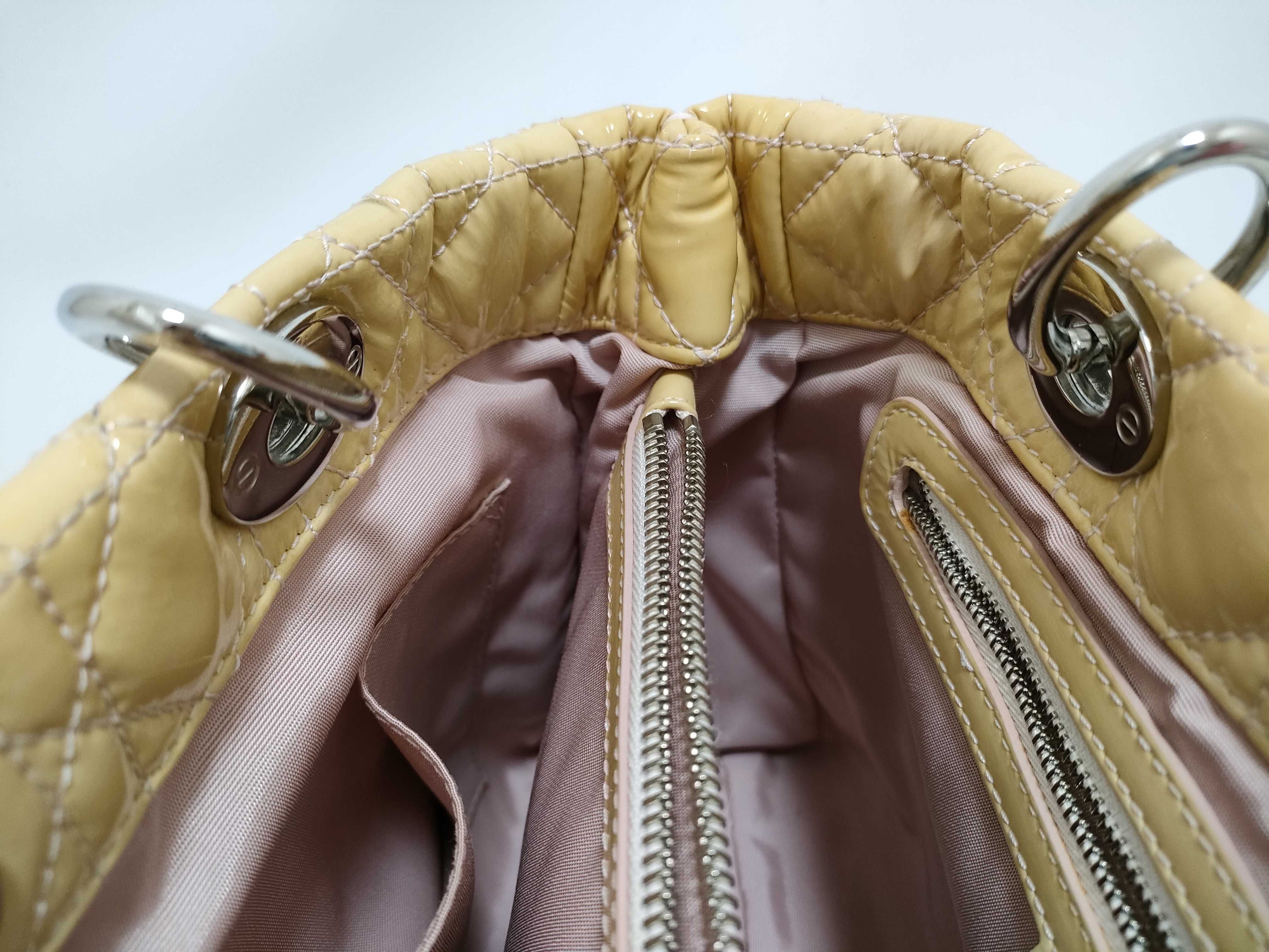 Lady Dior Cannage Handbag, Enamel Beige Handbag — view 8