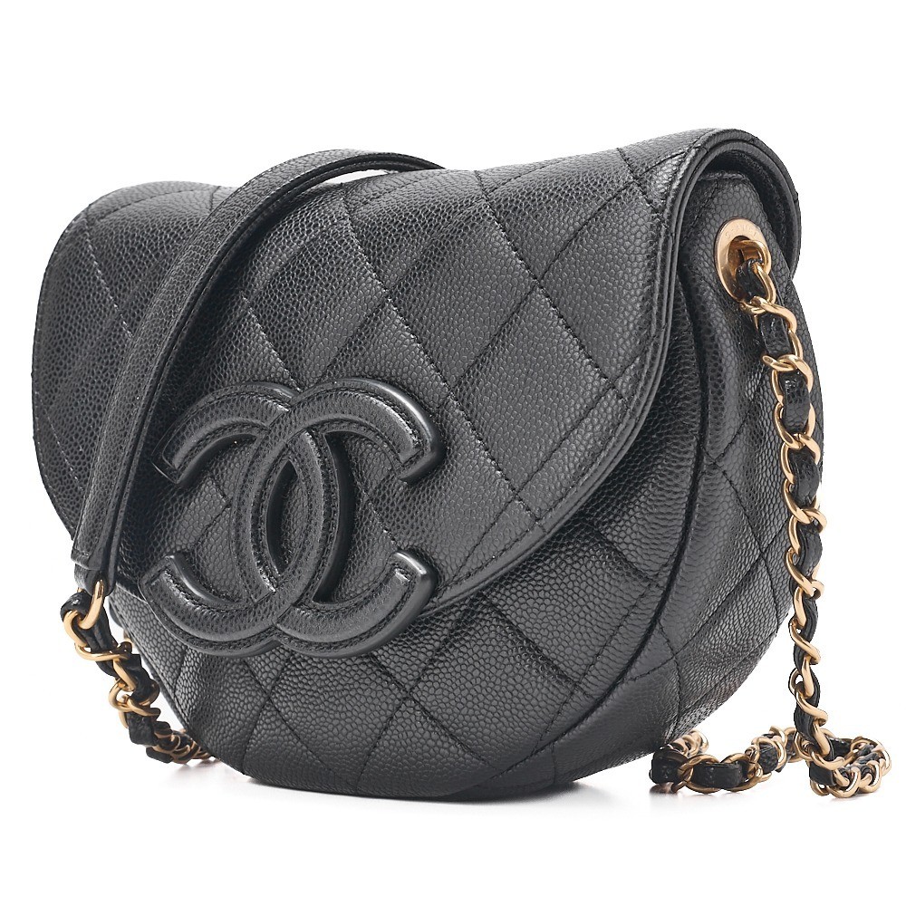 Caviar leather Matelassé chain shoulder bag with Coco Mark, black — view 3