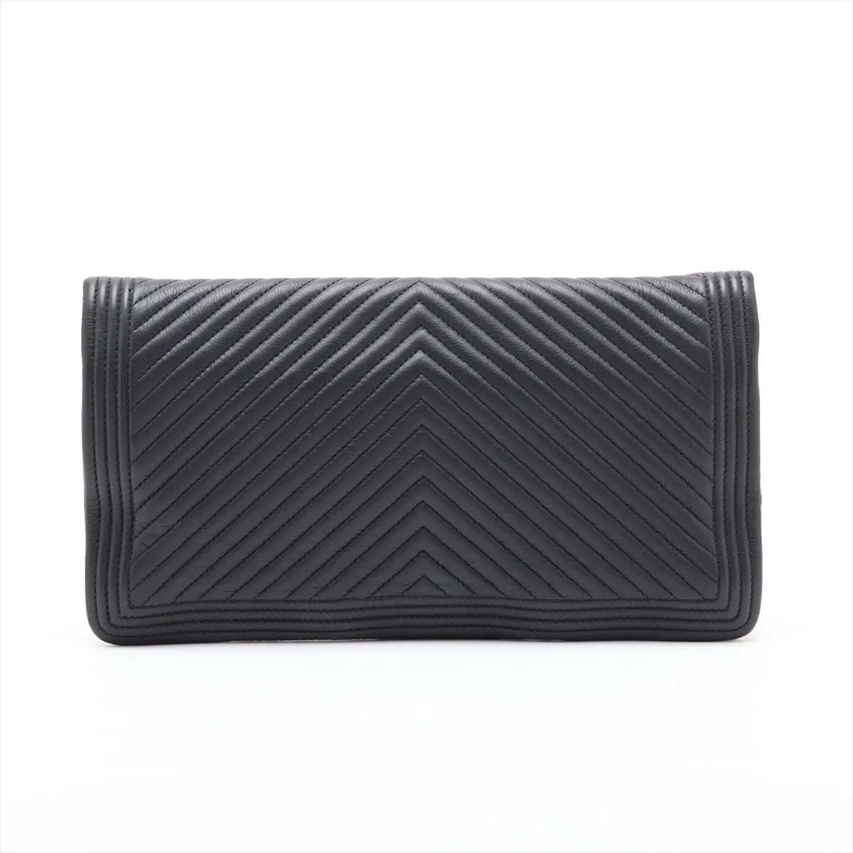 Boy Chanel Leather Clutch Bag, Chevron, Black, Silver Hardware, 21059654, Serial Number 21 — view 2
