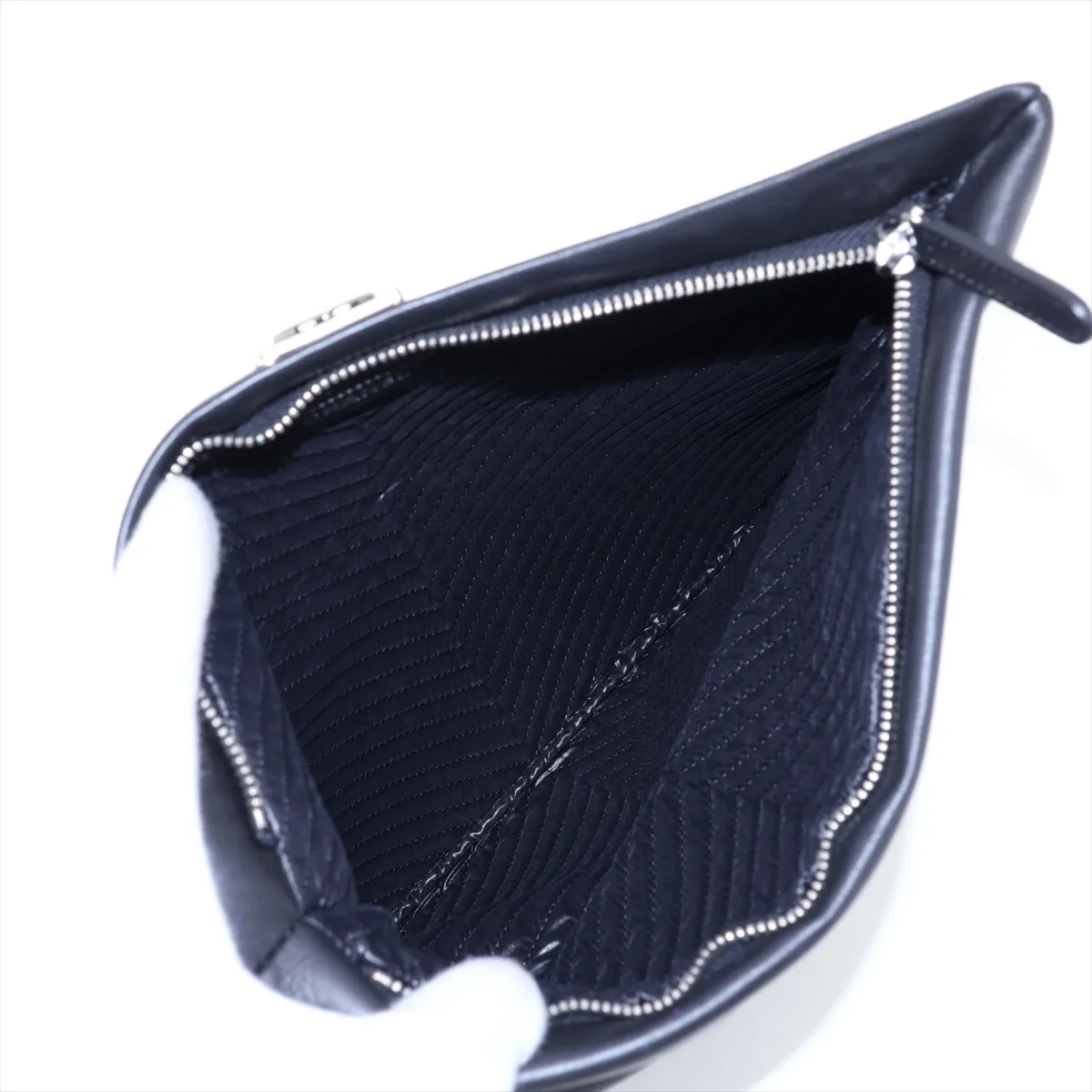 Boy Chanel Leather Clutch Bag, Chevron, Black, Silver Hardware, 21059654, Serial Number 21 — view 5