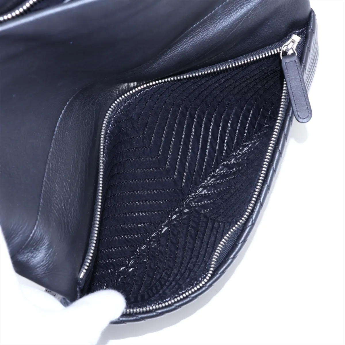 Boy Chanel Leather Clutch Bag, Chevron, Black, Silver Hardware, 21059654, Serial Number 21 — view 6