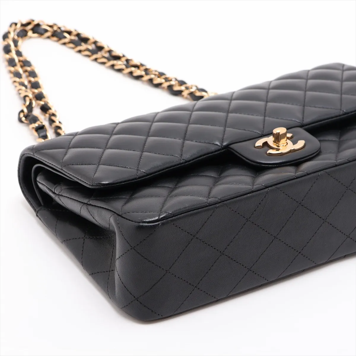 [Individually packaged] Chanel Matelassé 25 Lambskin Double Flap Double Chain Bag, Black with Gold Hardware, 31031740, Serial Number 31-A01112 — view 4