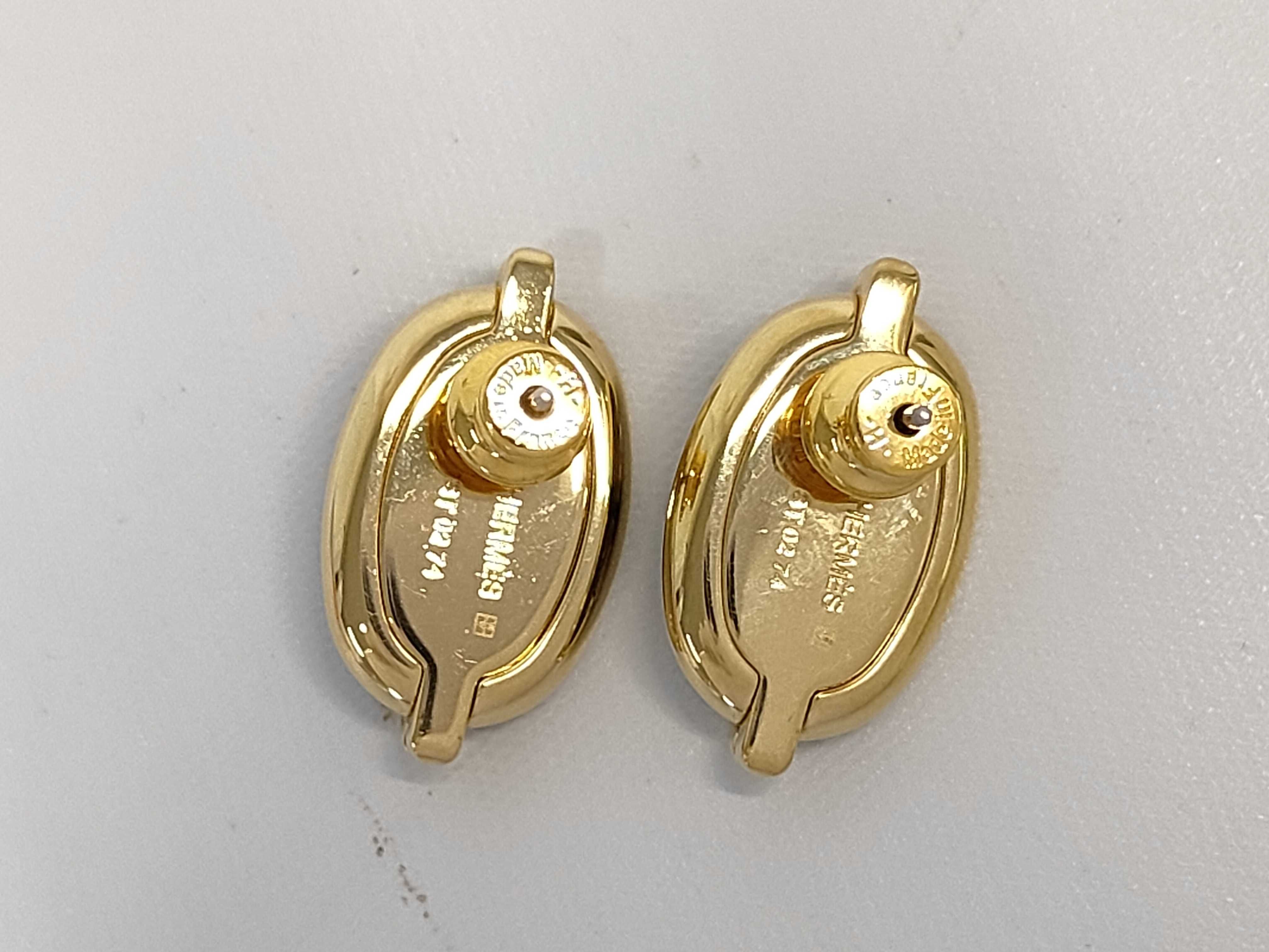 Mini Maillon Earrings, Black with Gold Hardware, Hermes Earrings — view 2