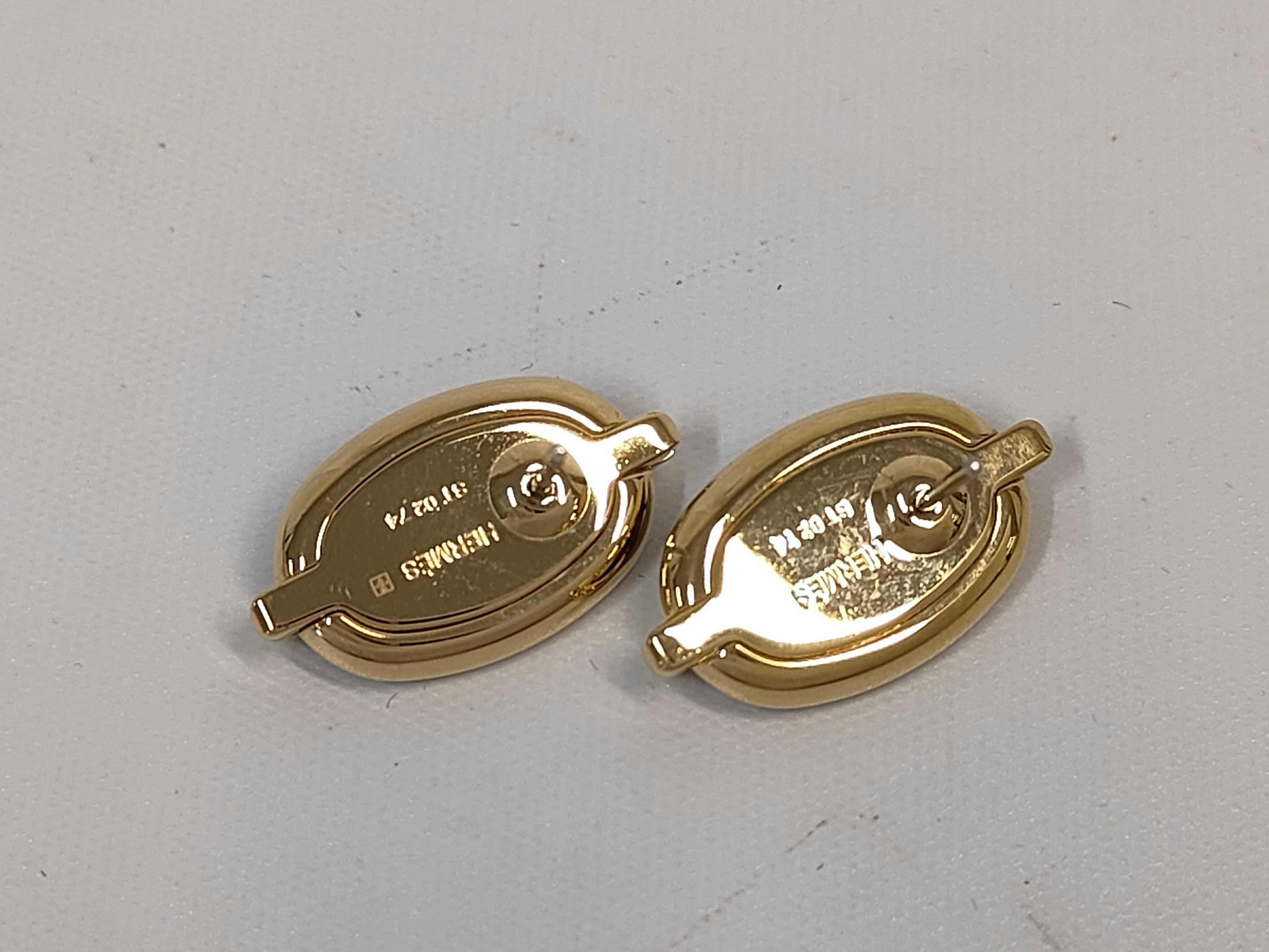 Mini Maillon Earrings, Black with Gold Hardware, Hermes Earrings — view 3