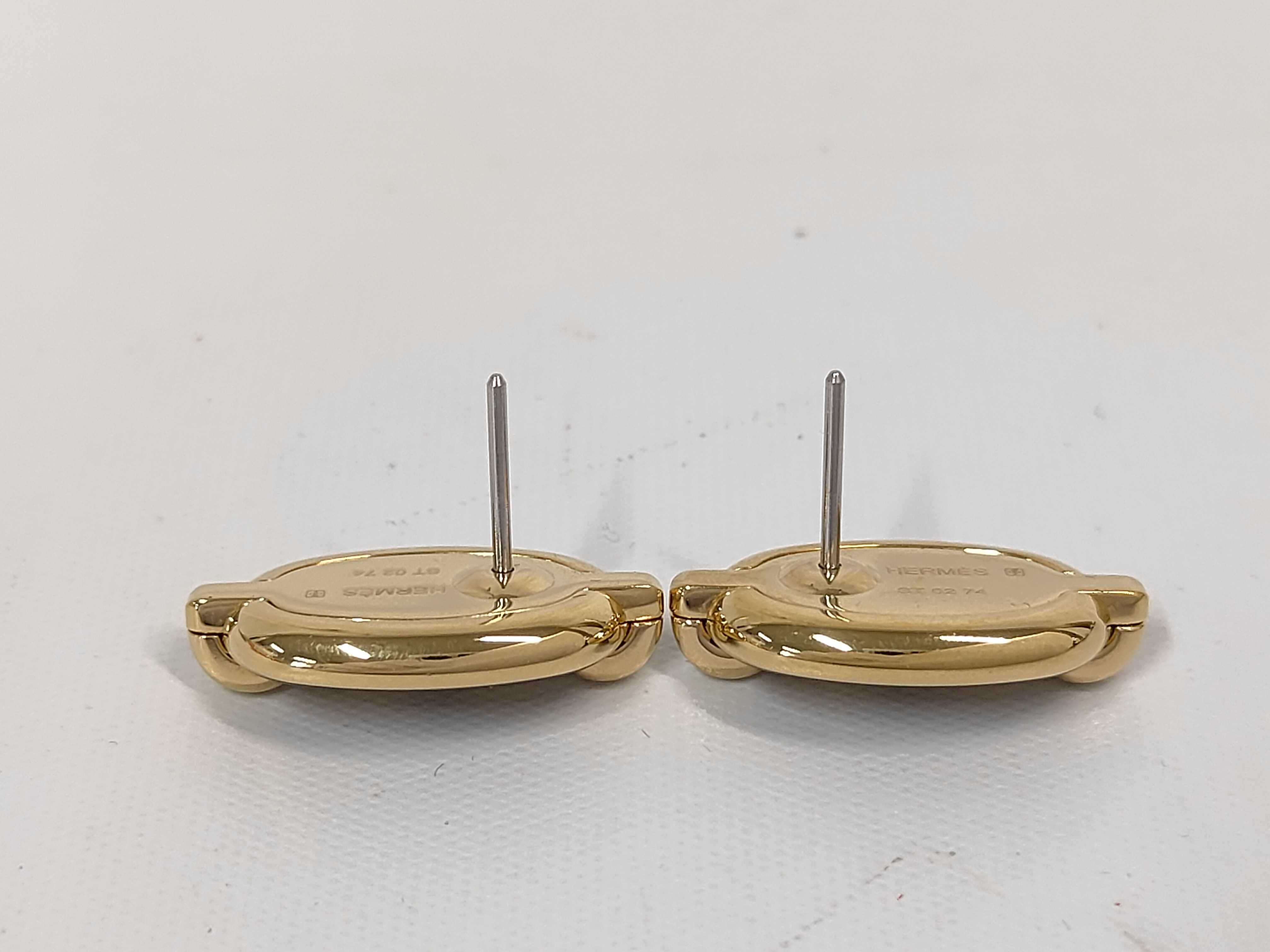 Mini Maillon Earrings, Black with Gold Hardware, Hermes Earrings — view 4