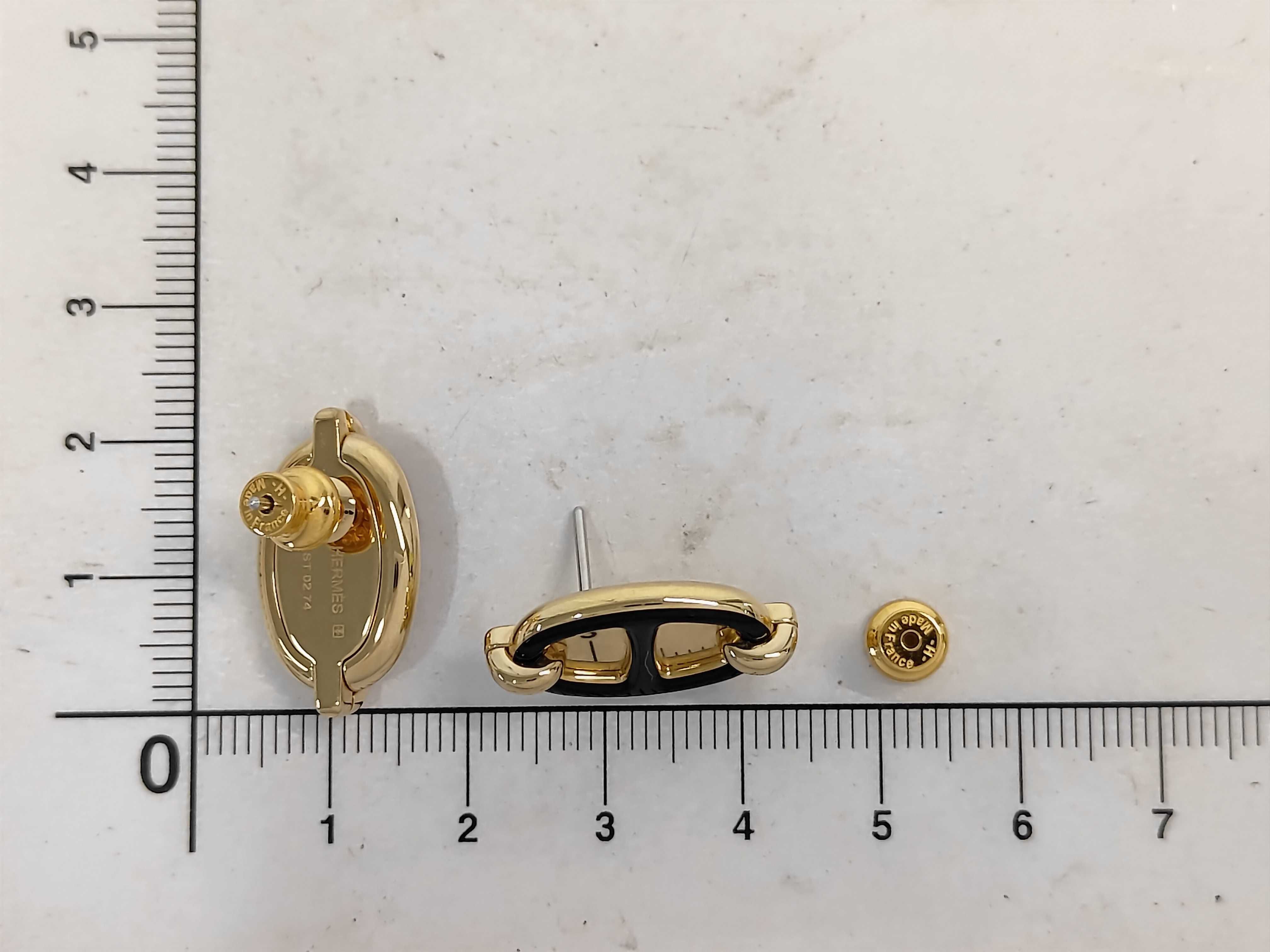 Mini Maillon Earrings, Black with Gold Hardware, Hermes Earrings — view 6