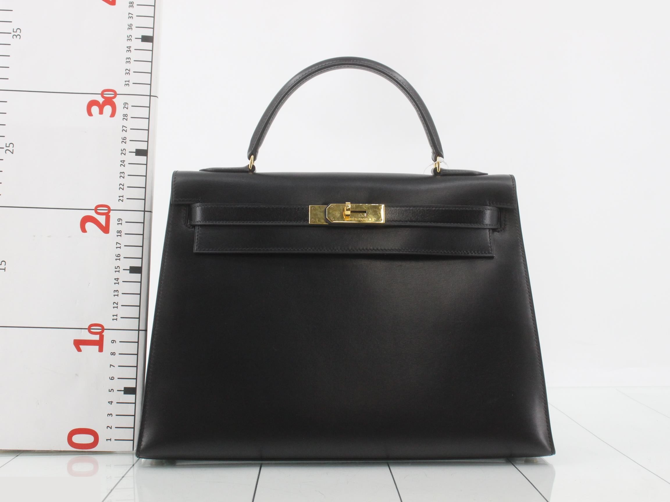 Leather Box Calf Kelly 32 Handbag, Black, Gold Hardware — view 2