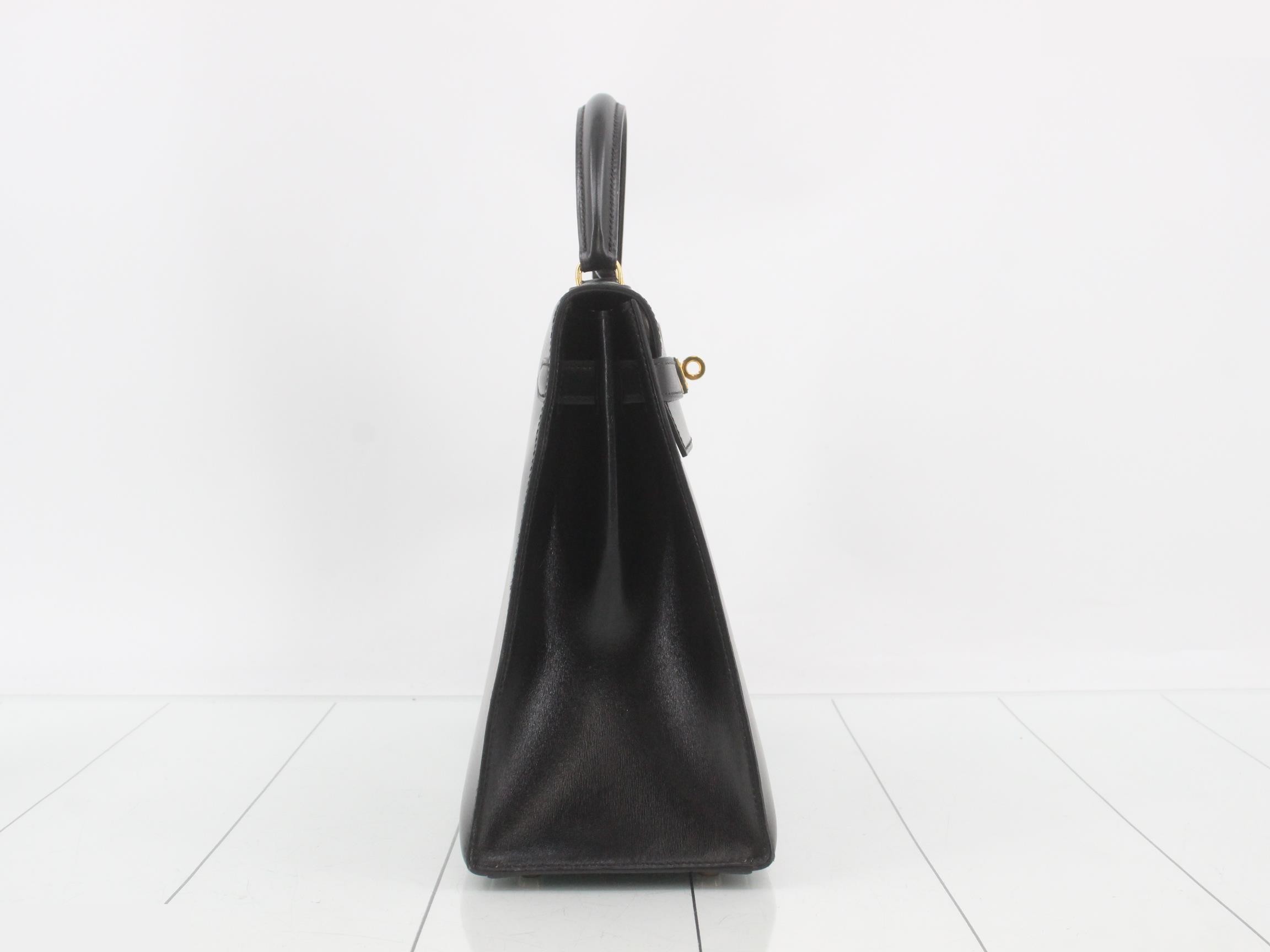 Leather Box Calf Kelly 32 Handbag, Black, Gold Hardware — view 5