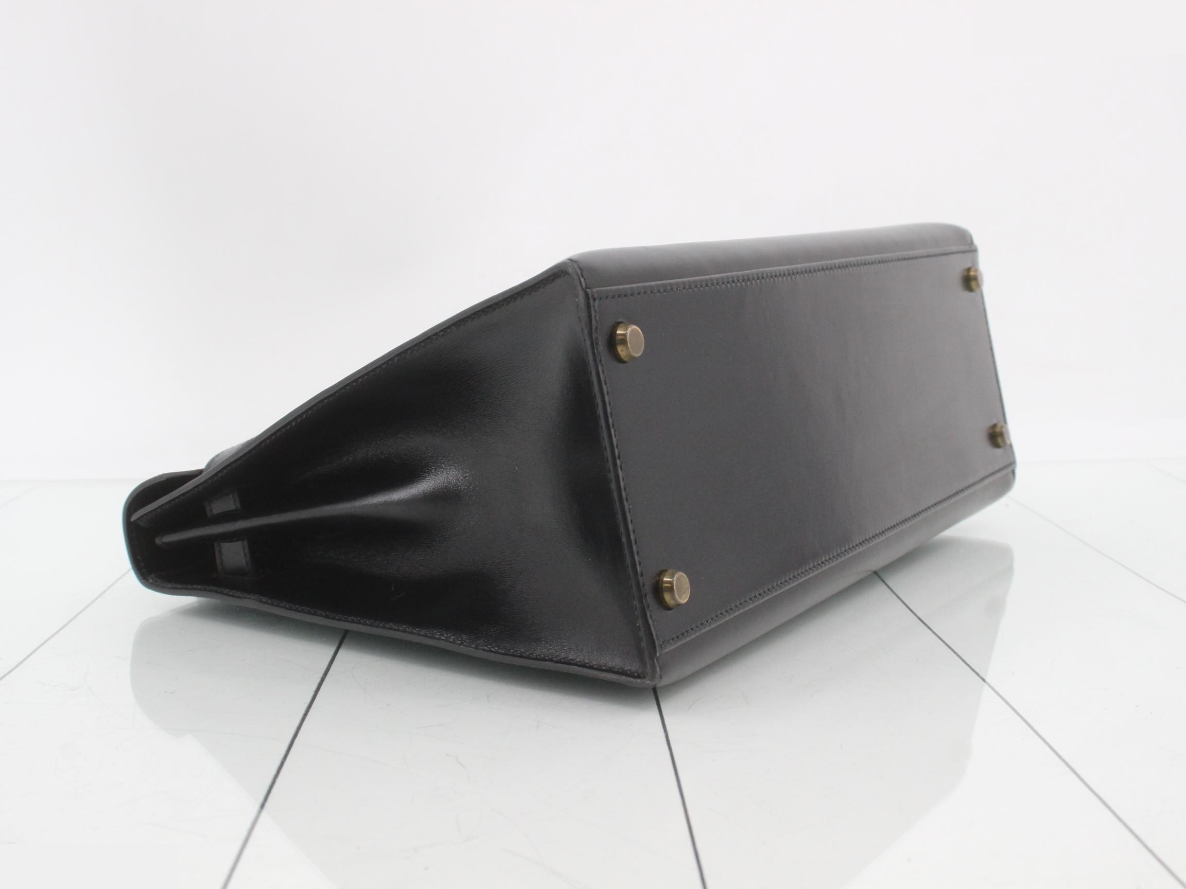 Leather Box Calf Kelly 32 Handbag, Black, Gold Hardware — view 6