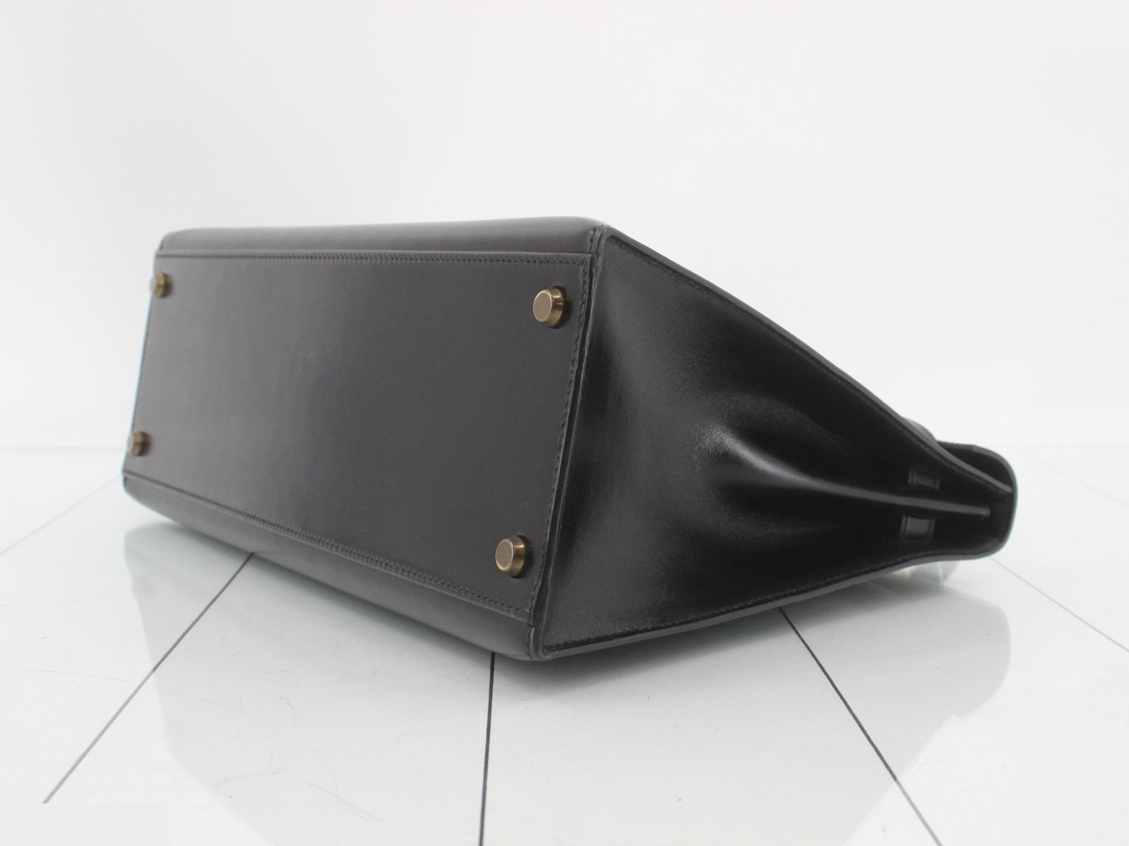 Leather Box Calf Kelly 32 Handbag, Black, Gold Hardware — view 7