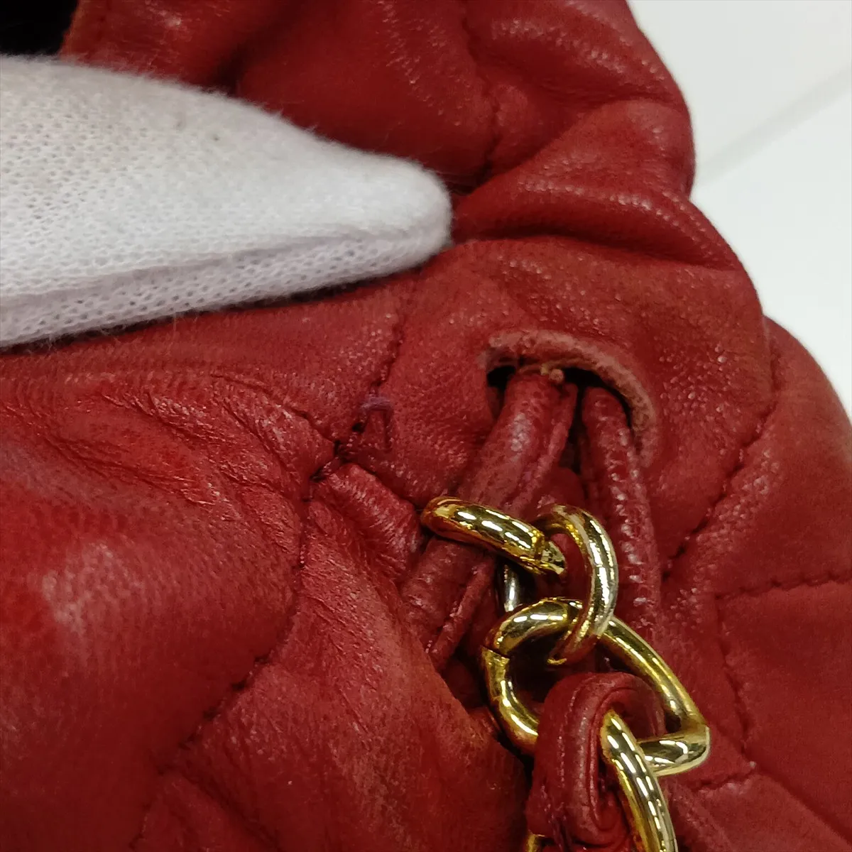 Matelassé Lambskin Chain Shoulder Bag, Drawstring, Red, Gold Hardware, 0747762 (Serial Number in the 0s) — view 13