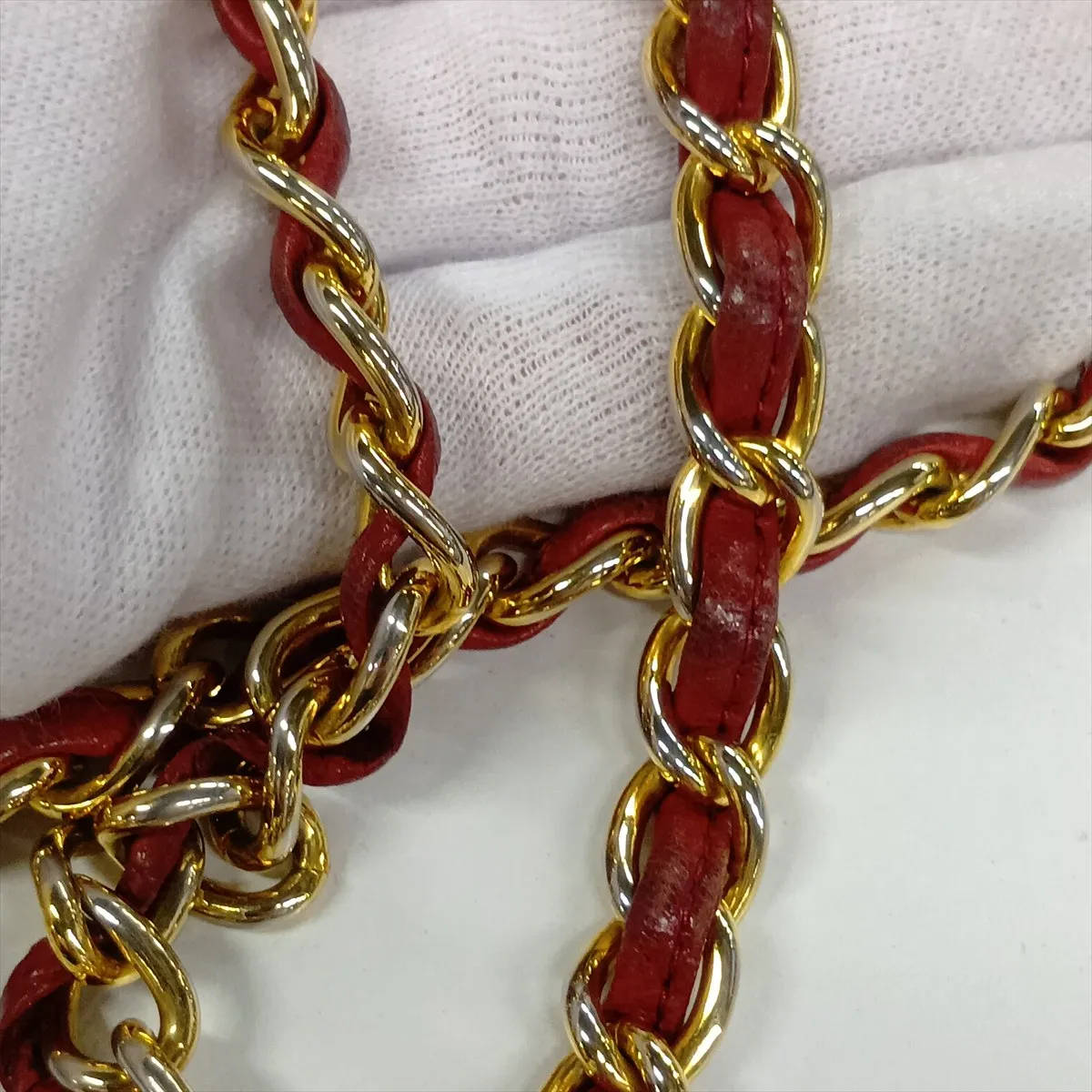 Matelassé Lambskin Chain Shoulder Bag, Drawstring, Red, Gold Hardware, 0747762 (Serial Number in the 0s) — view 14