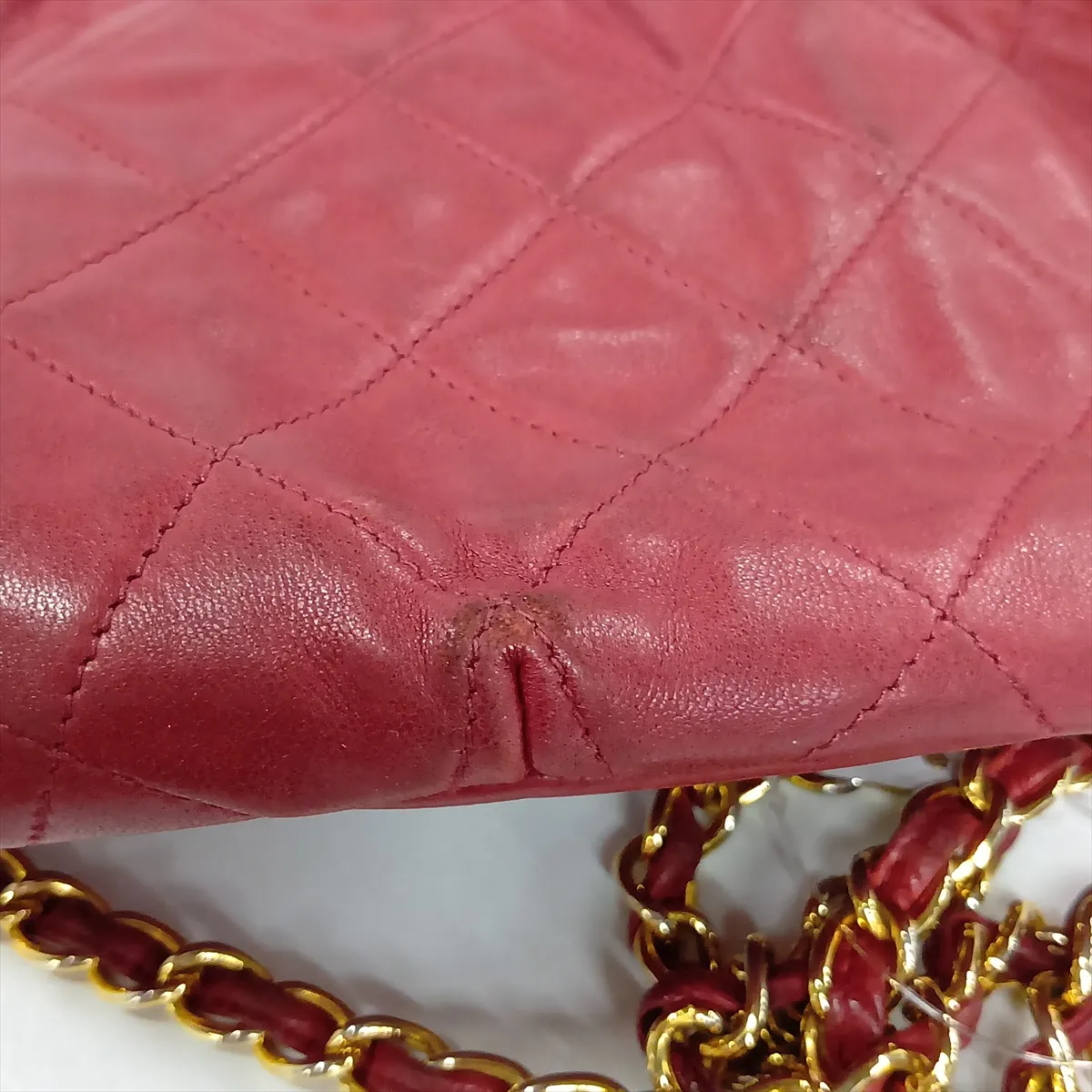 Matelassé Lambskin Chain Shoulder Bag, Drawstring, Red, Gold Hardware, 0747762 (Serial Number in the 0s) — view 10