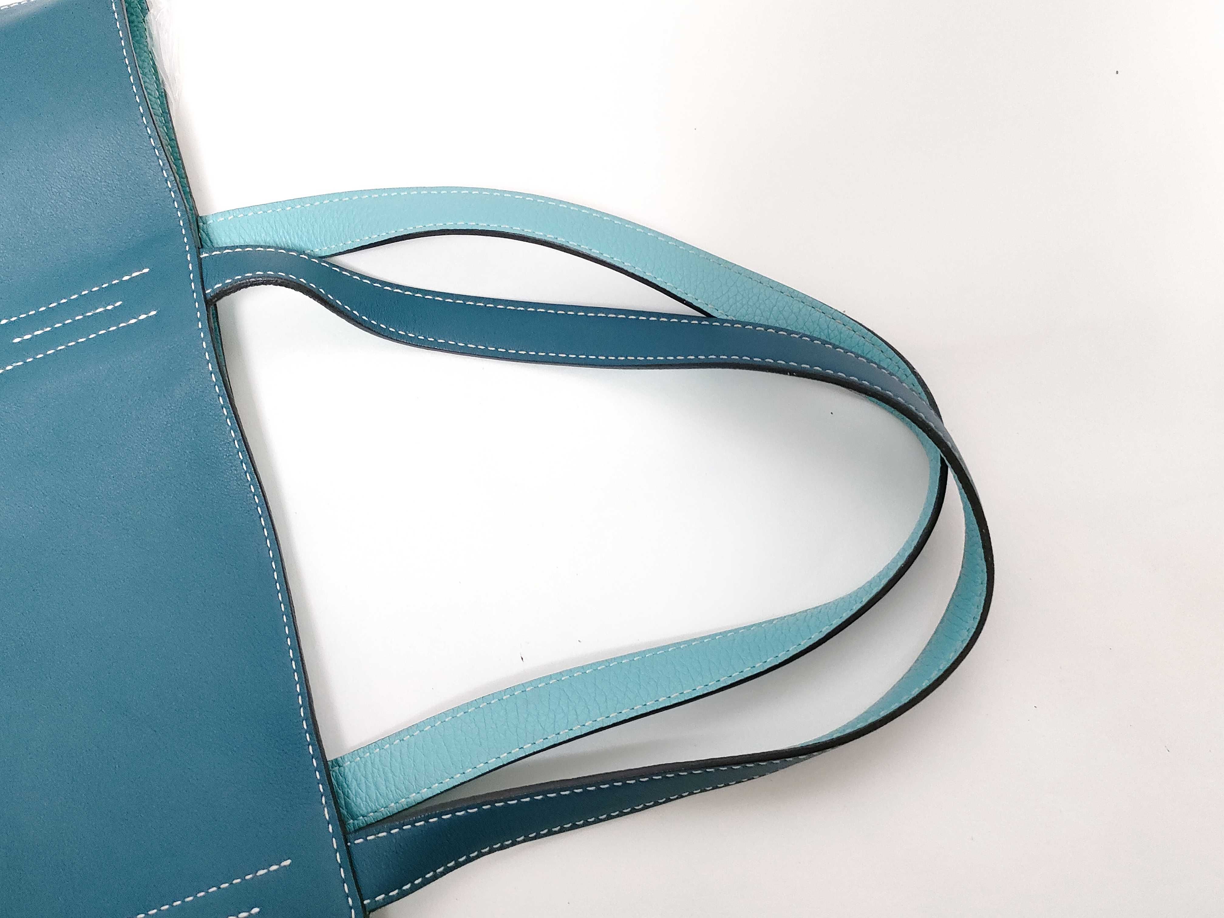 Double Sens 36 Tote Bag in Veau Swift and Taurillon Clemence Leather, Colvert Blue Atoll, Y-stamp. — view 3