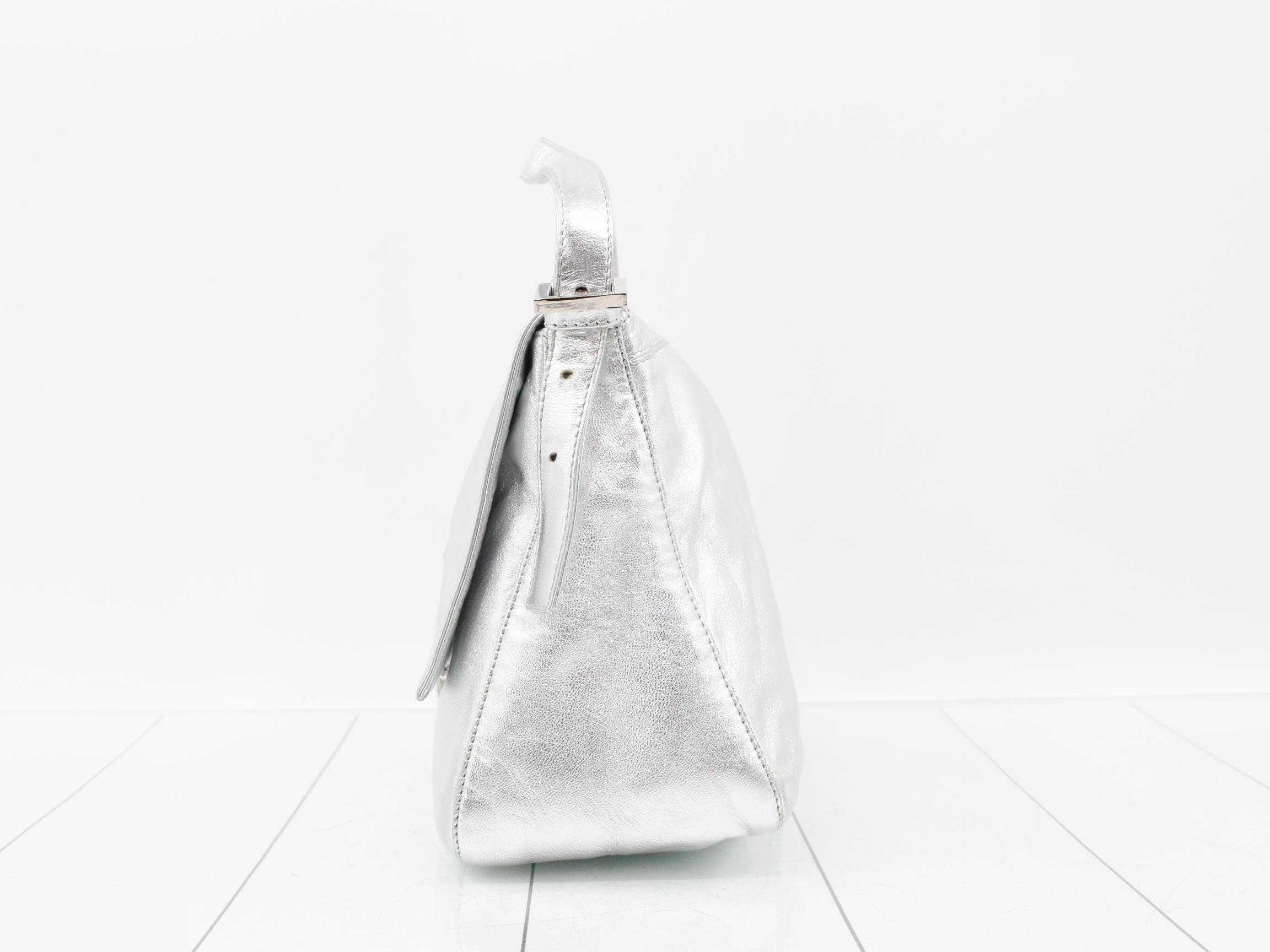 Baguette Shoulder Bag, Silver, Rhinestone, Leather — view 3