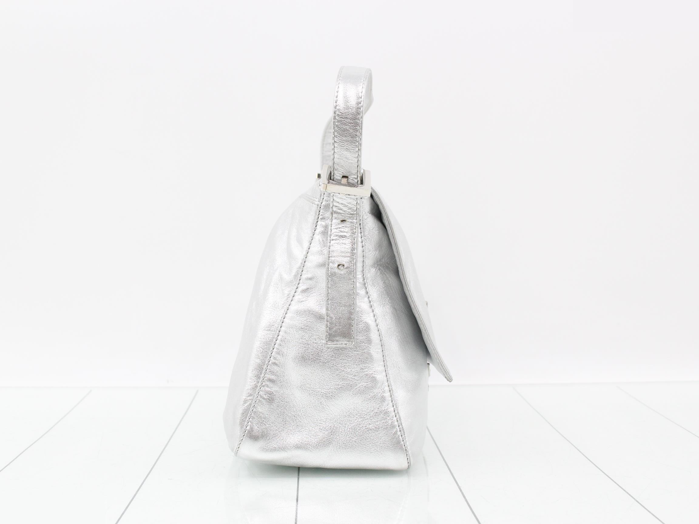 Baguette Shoulder Bag, Silver, Rhinestone, Leather — view 4