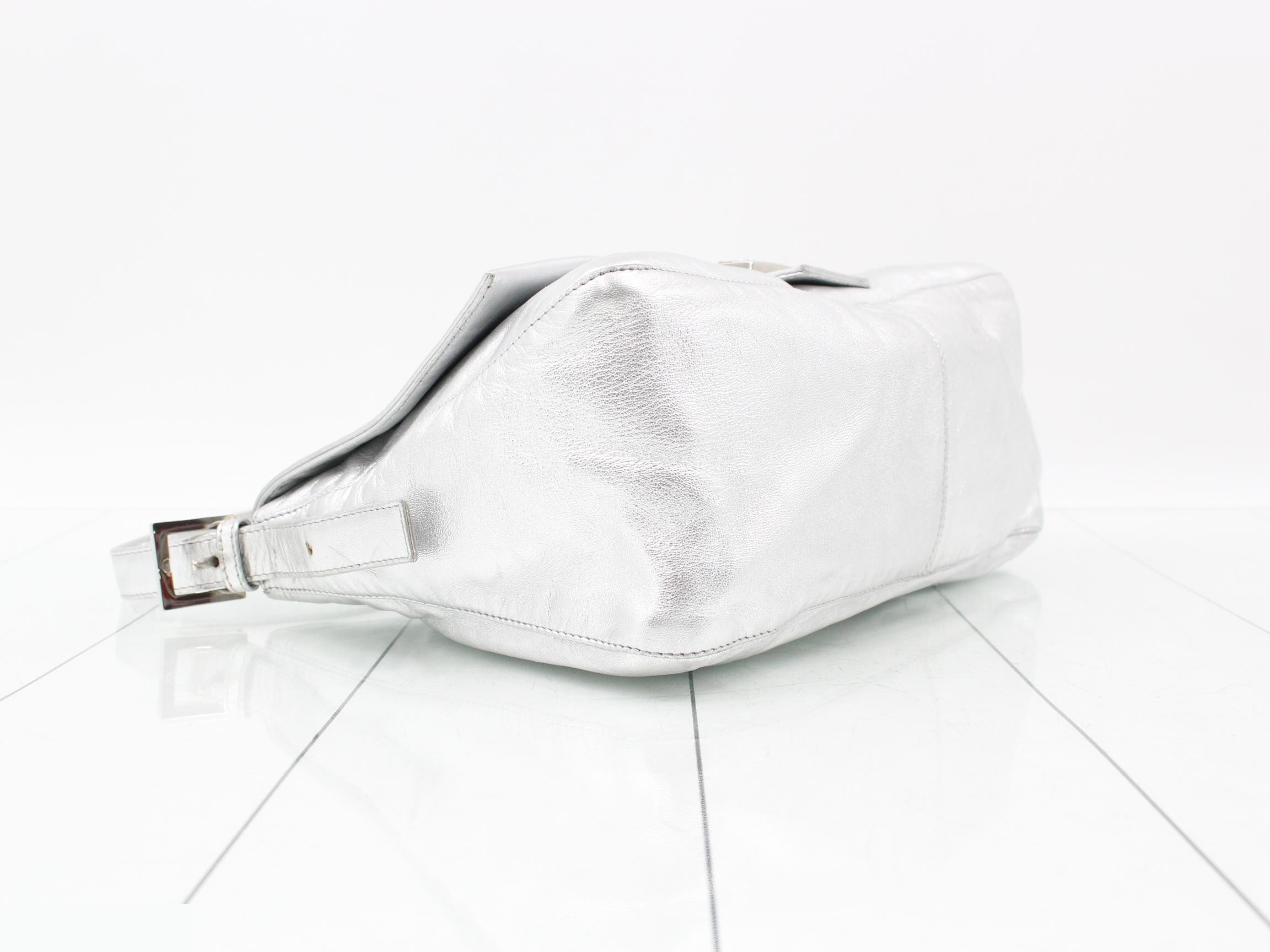 Baguette Shoulder Bag, Silver, Rhinestone, Leather — view 5