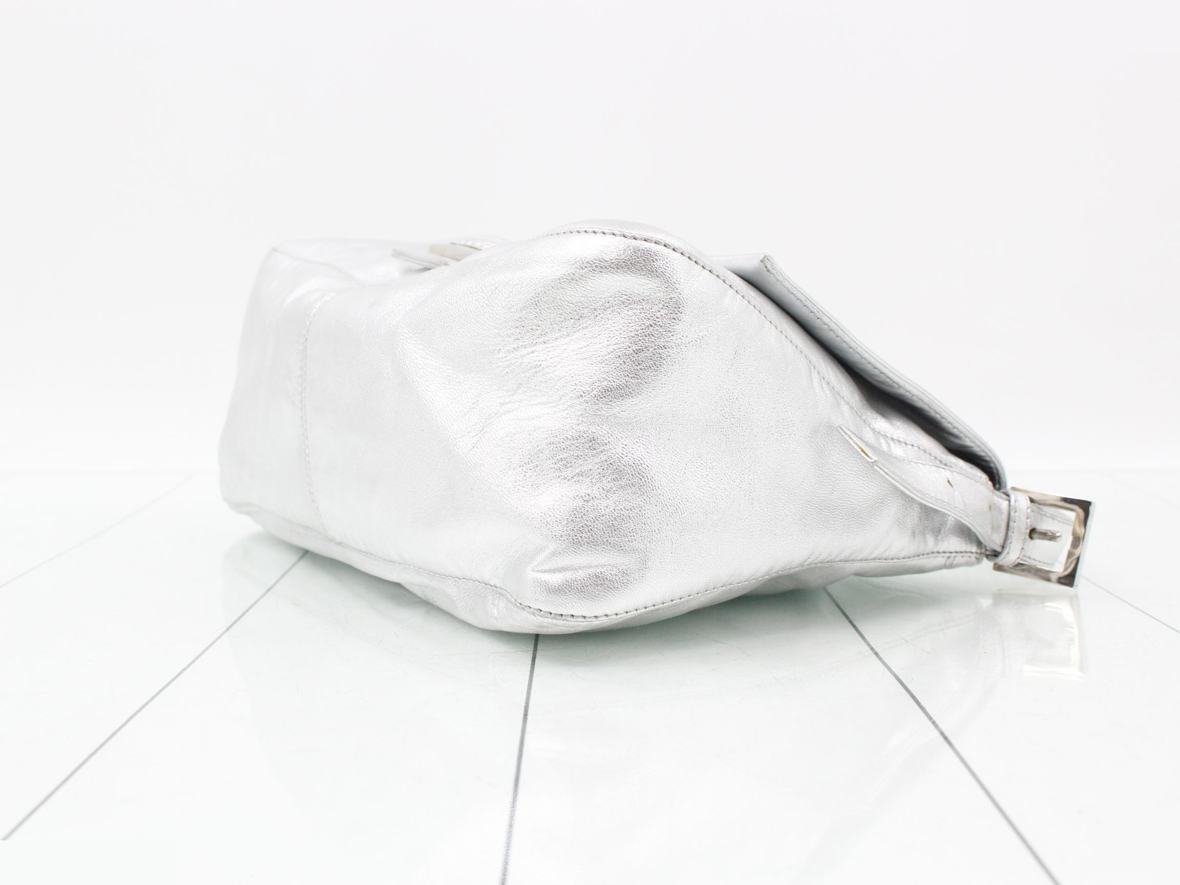Baguette Shoulder Bag, Silver, Rhinestone, Leather — view 6