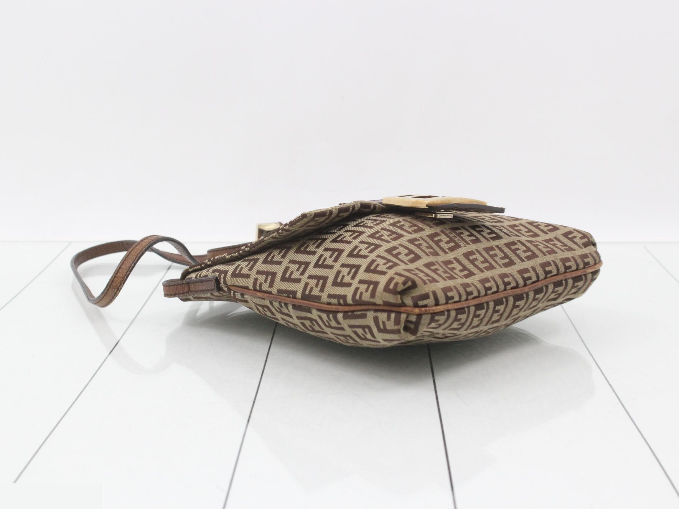 Leather Zucchino Camse Pochette Shoulder Bag, Beige/Brown — view 5