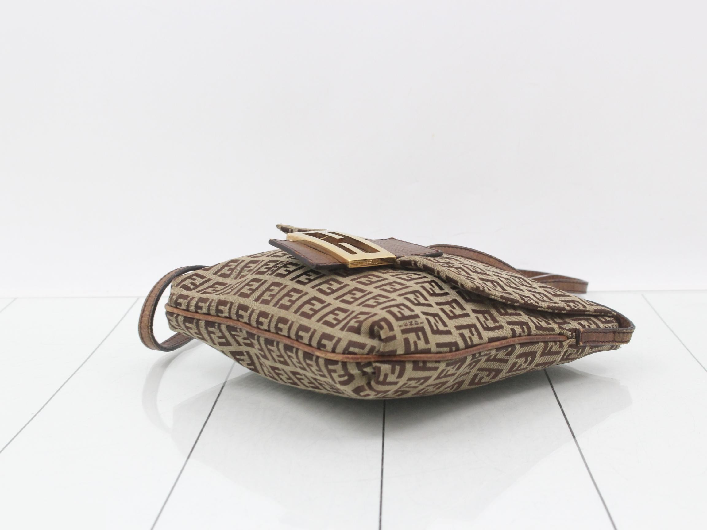 Leather Zucchino Camse Pochette Shoulder Bag, Beige/Brown — view 6