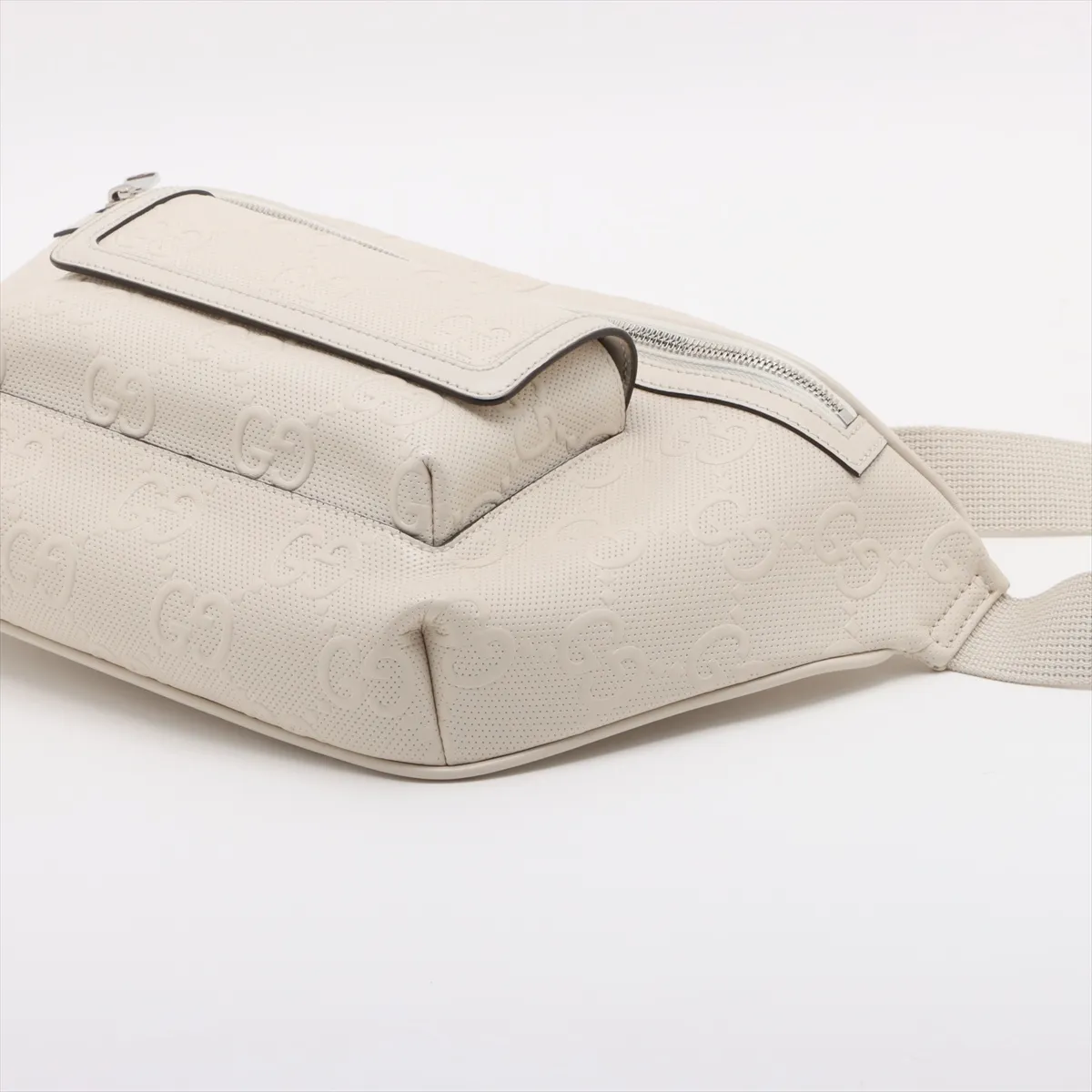 GG embossed leather body bag white 645093 — view 3