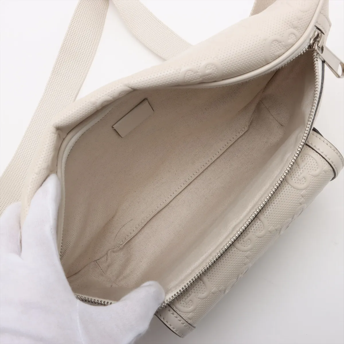 GG embossed leather body bag white 645093 — view 6